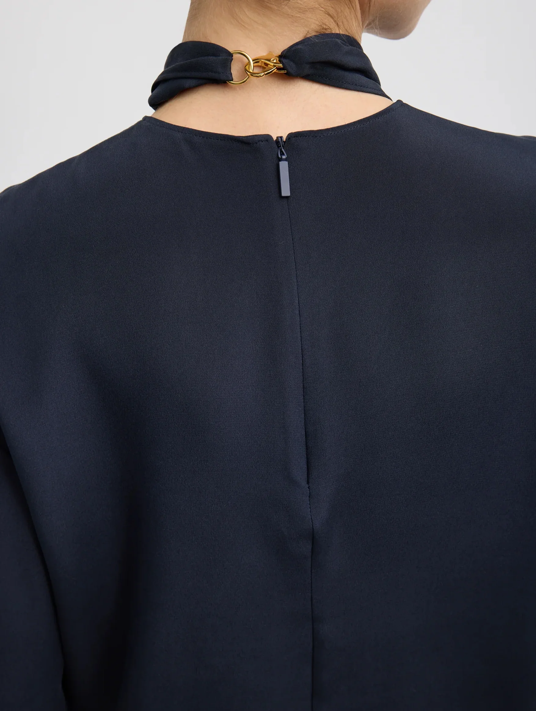 4 Ply Silk Tie Front Top in Navy - Image 6