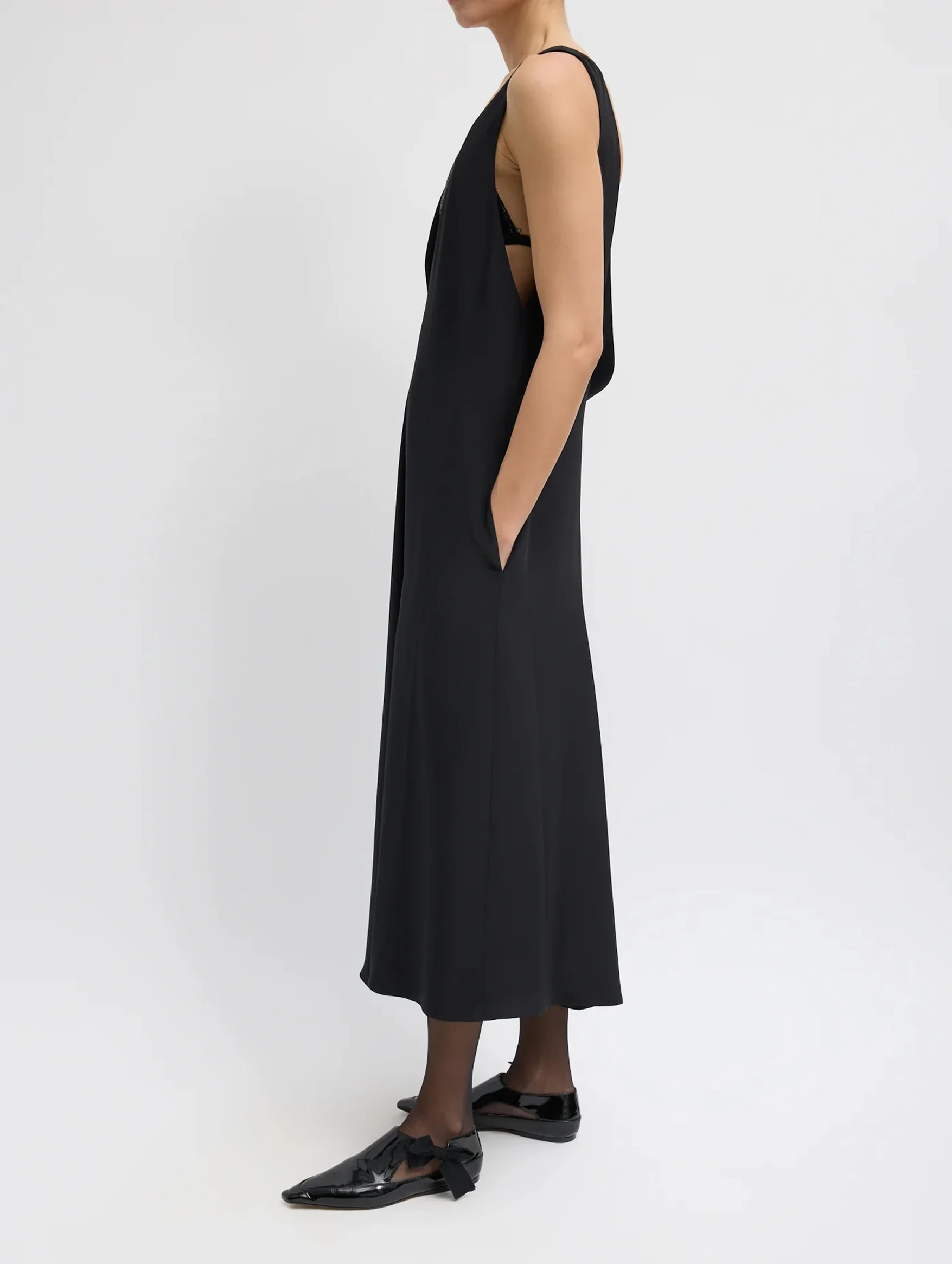 4 Ply Silk V-Neck Dress With Bra in Black - Image 3