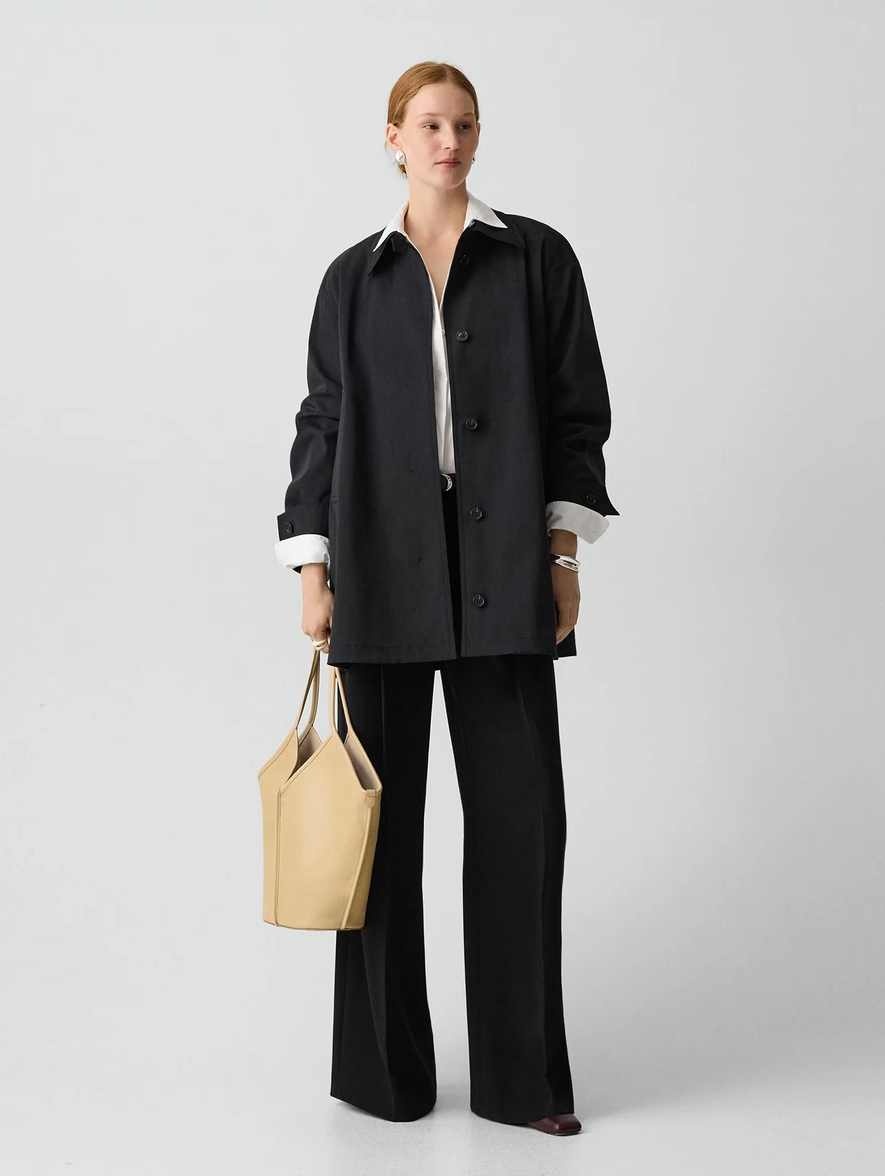 A-Line Cotton Trench Coat in Black - Image 2