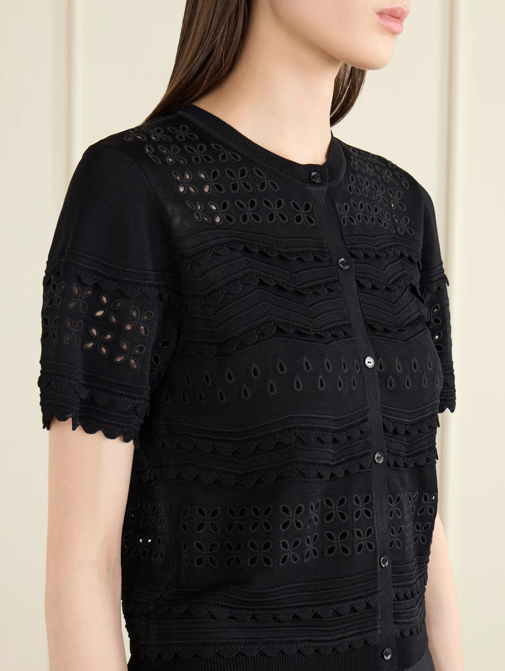 Abriana Eyelet Knit Cardigan in Noir - Image 3