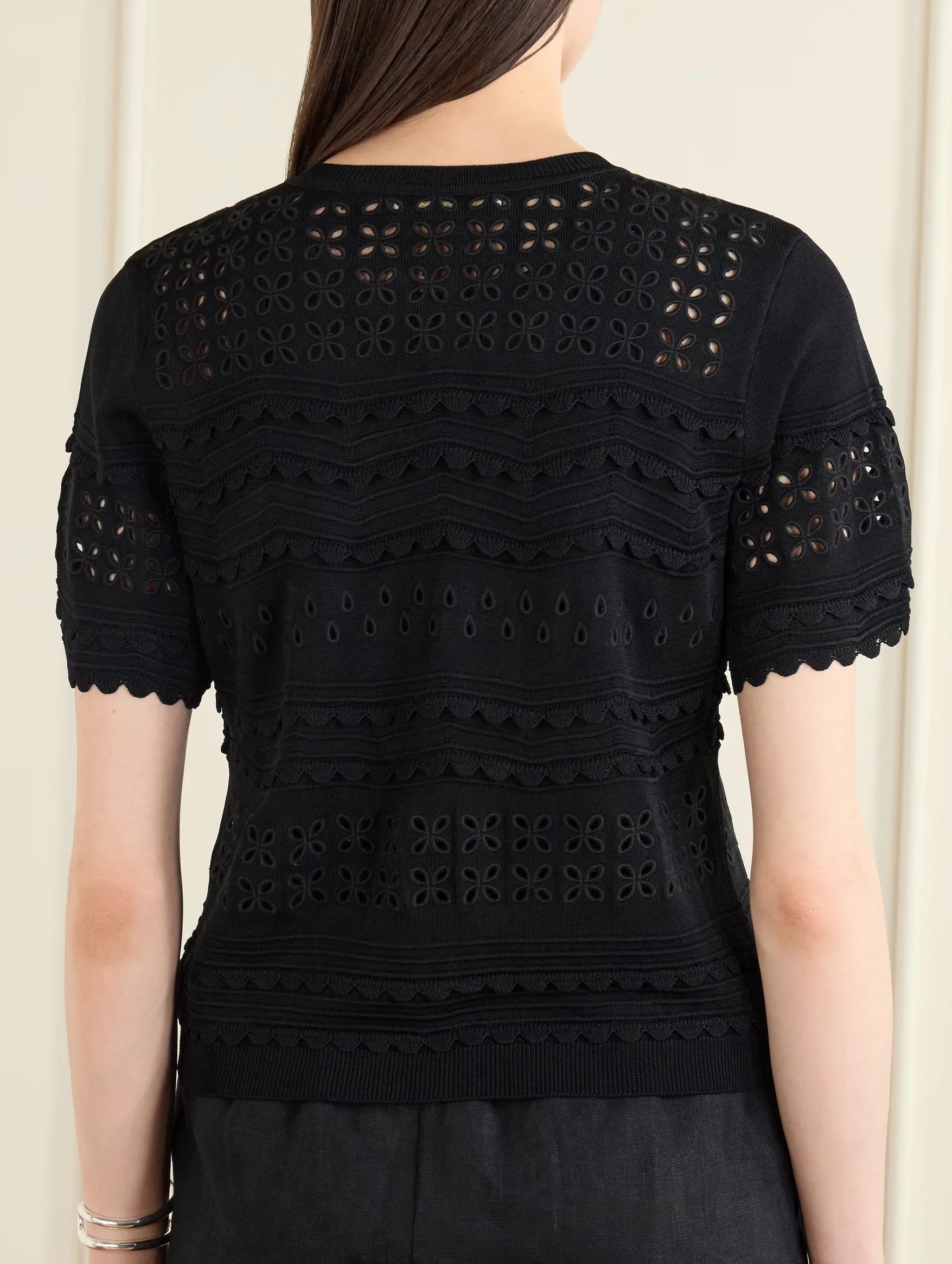 Abriana Eyelet Knit Cardigan in Noir - Image 4