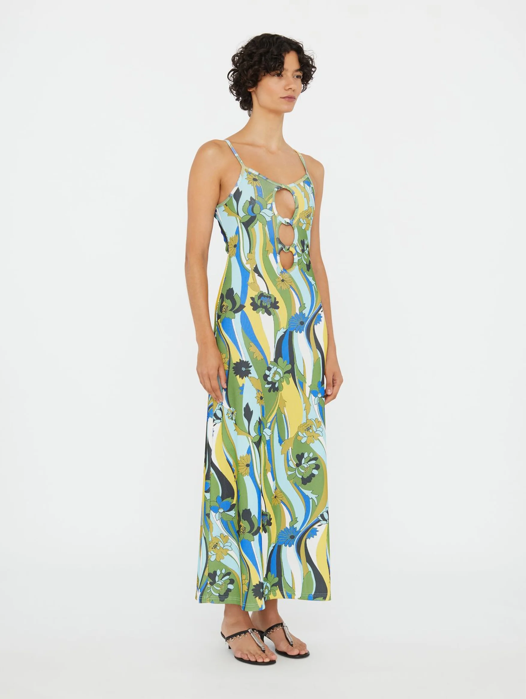 Acidic Floral Linked Chain Rib Dress in Acidic Floral - Image 3