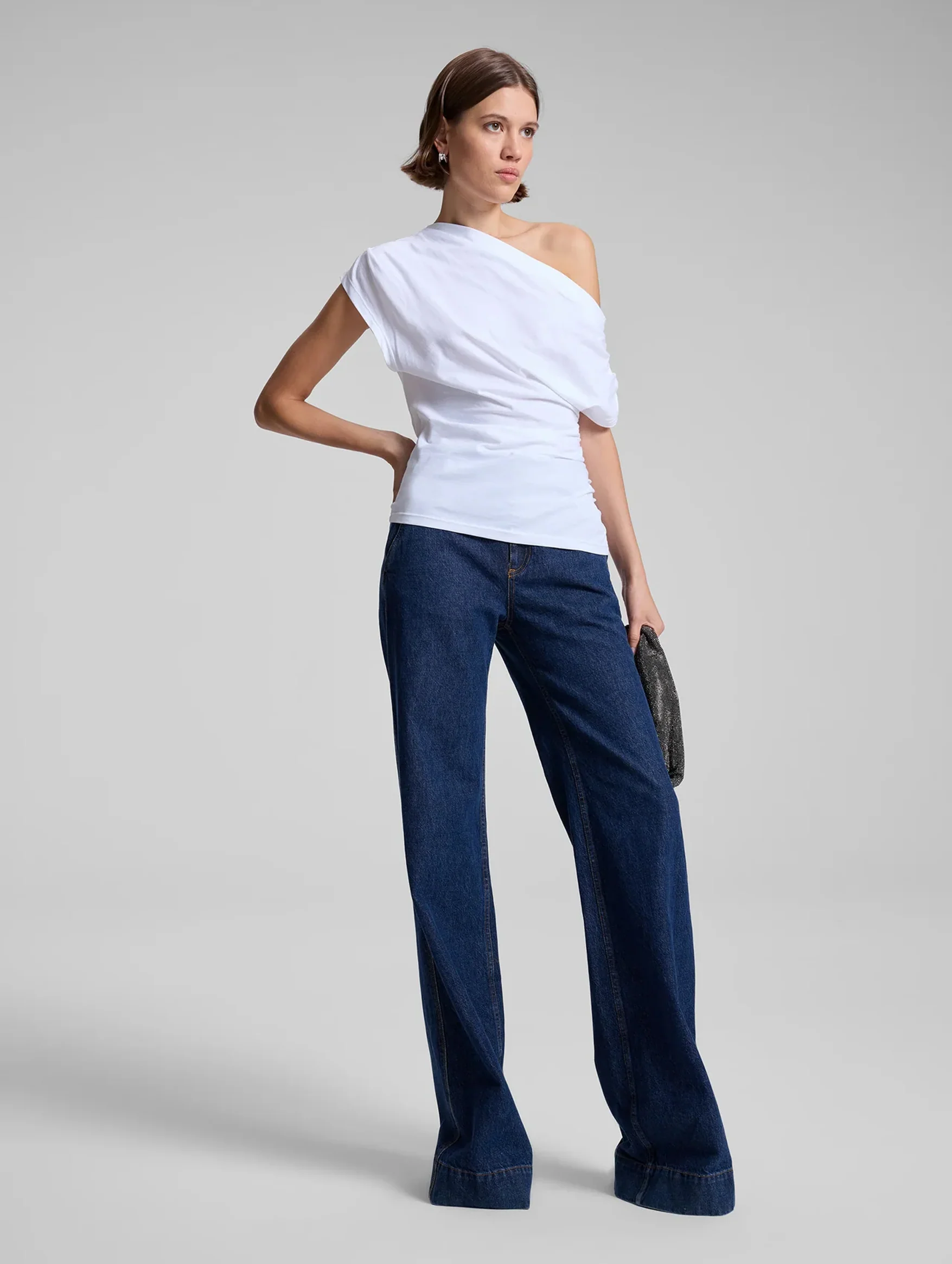 Alice Cotton One Shoulder Tee in White - Image 4