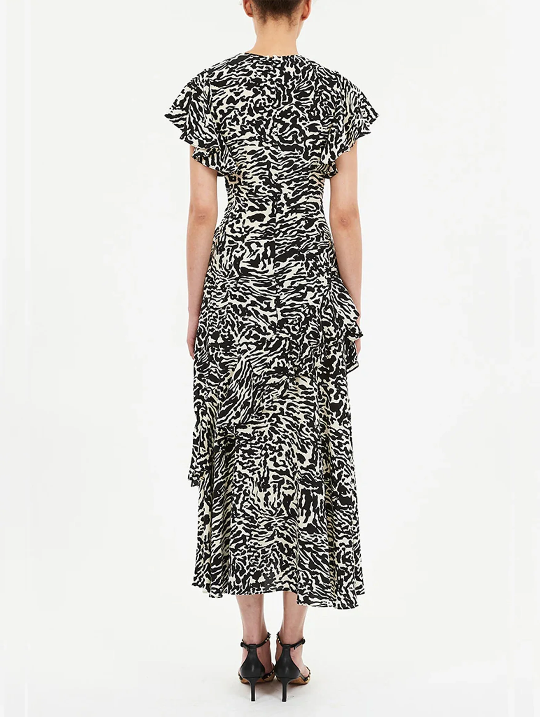 Amaia Cascading Ruffle Midi Dress in Spotted Jasper - Image 4