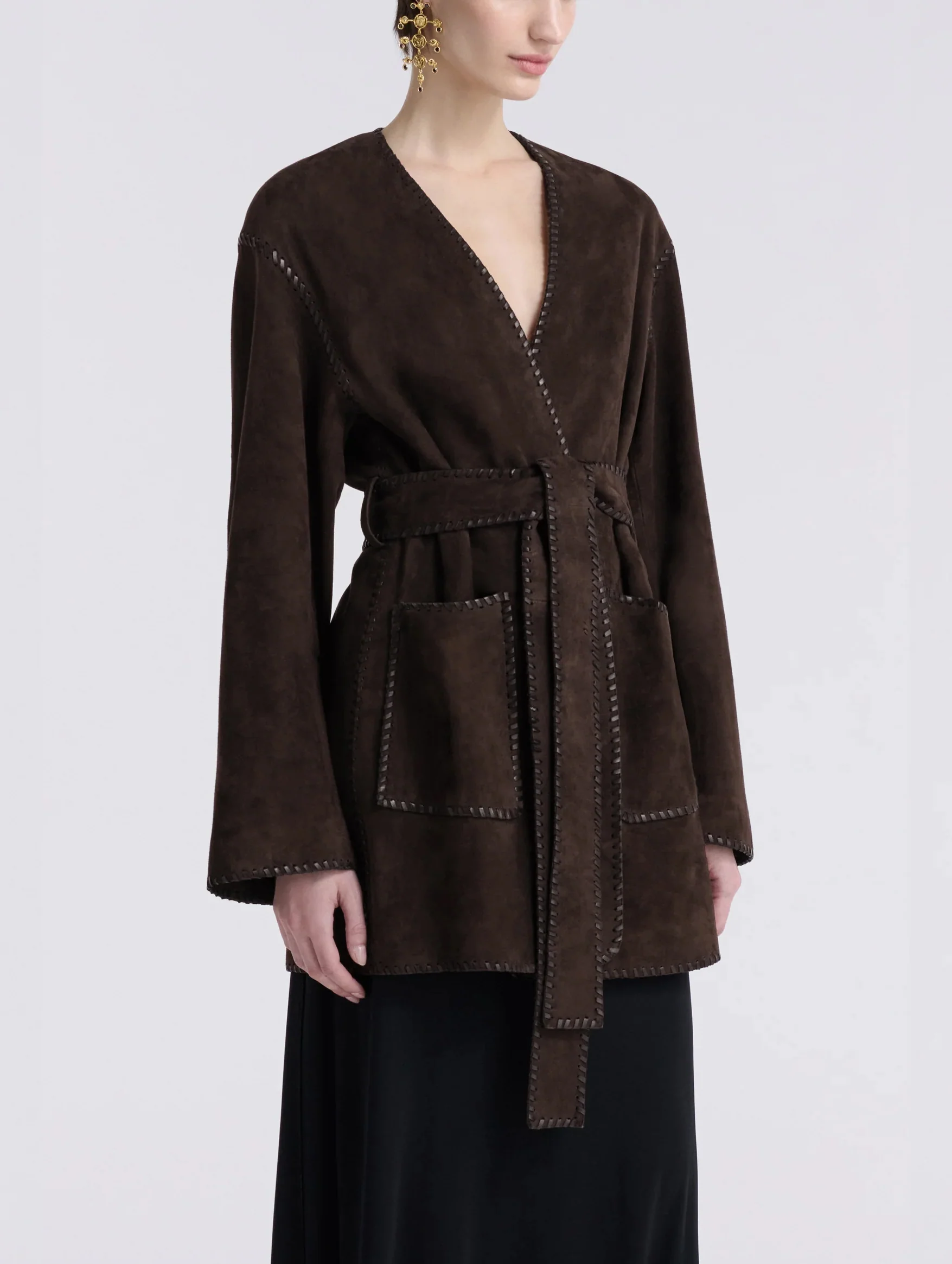 Anika Suede Wrap Jacket in Mocha - Image 3