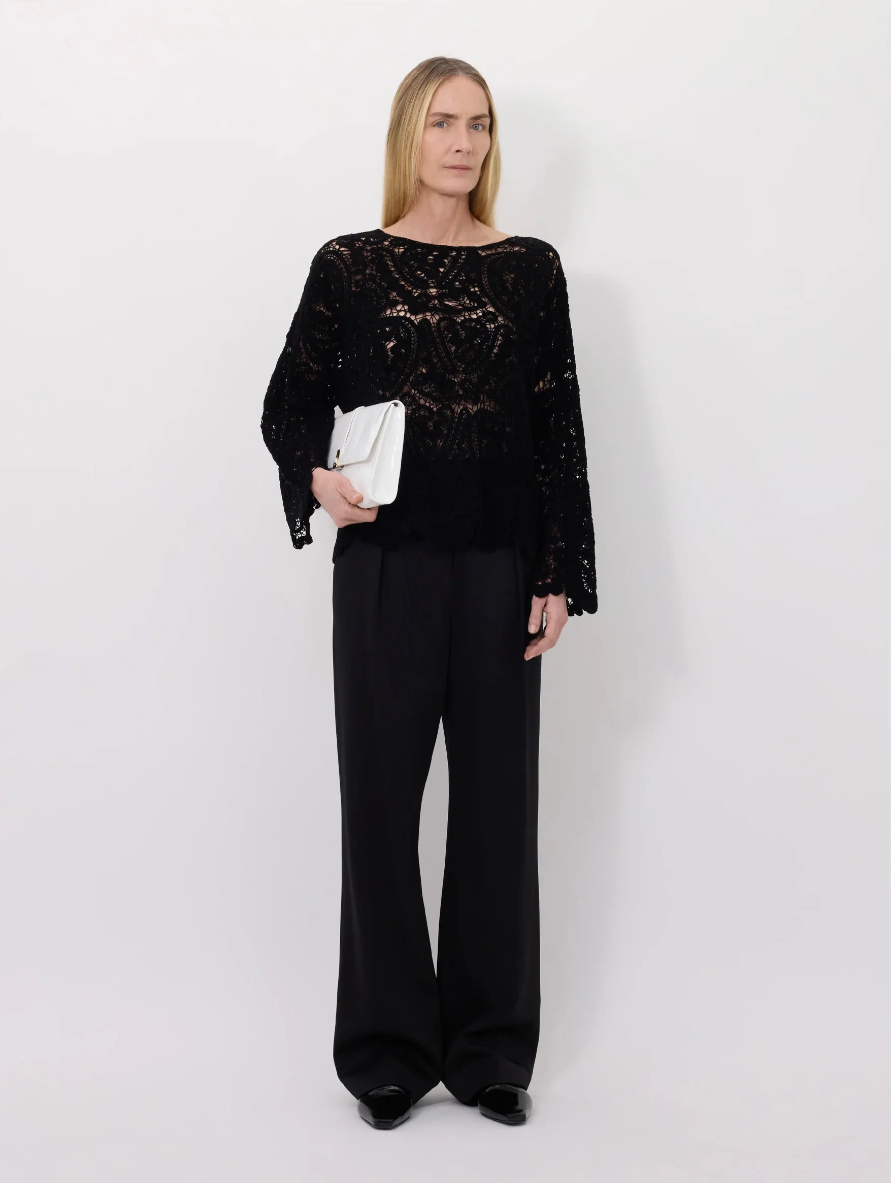 Arold Velvet Silk Crochet Sweater in Black - Image 2