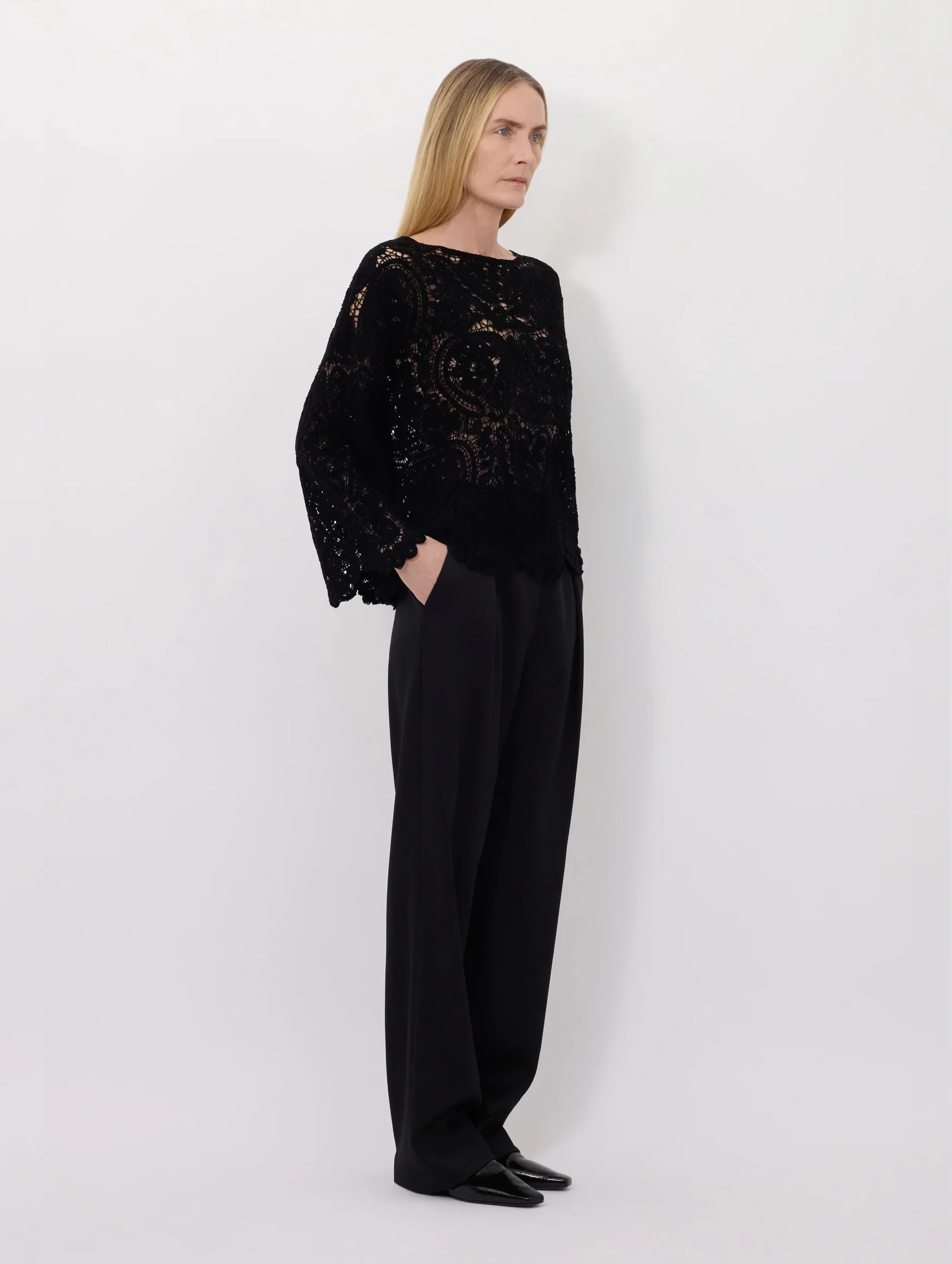 Arold Velvet Silk Crochet Sweater in Black - Image 3