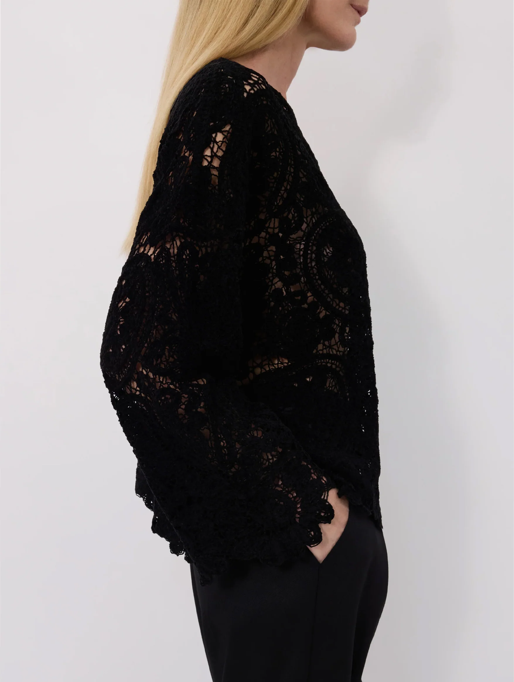 Arold Velvet Silk Crochet Sweater in Black - Image 4