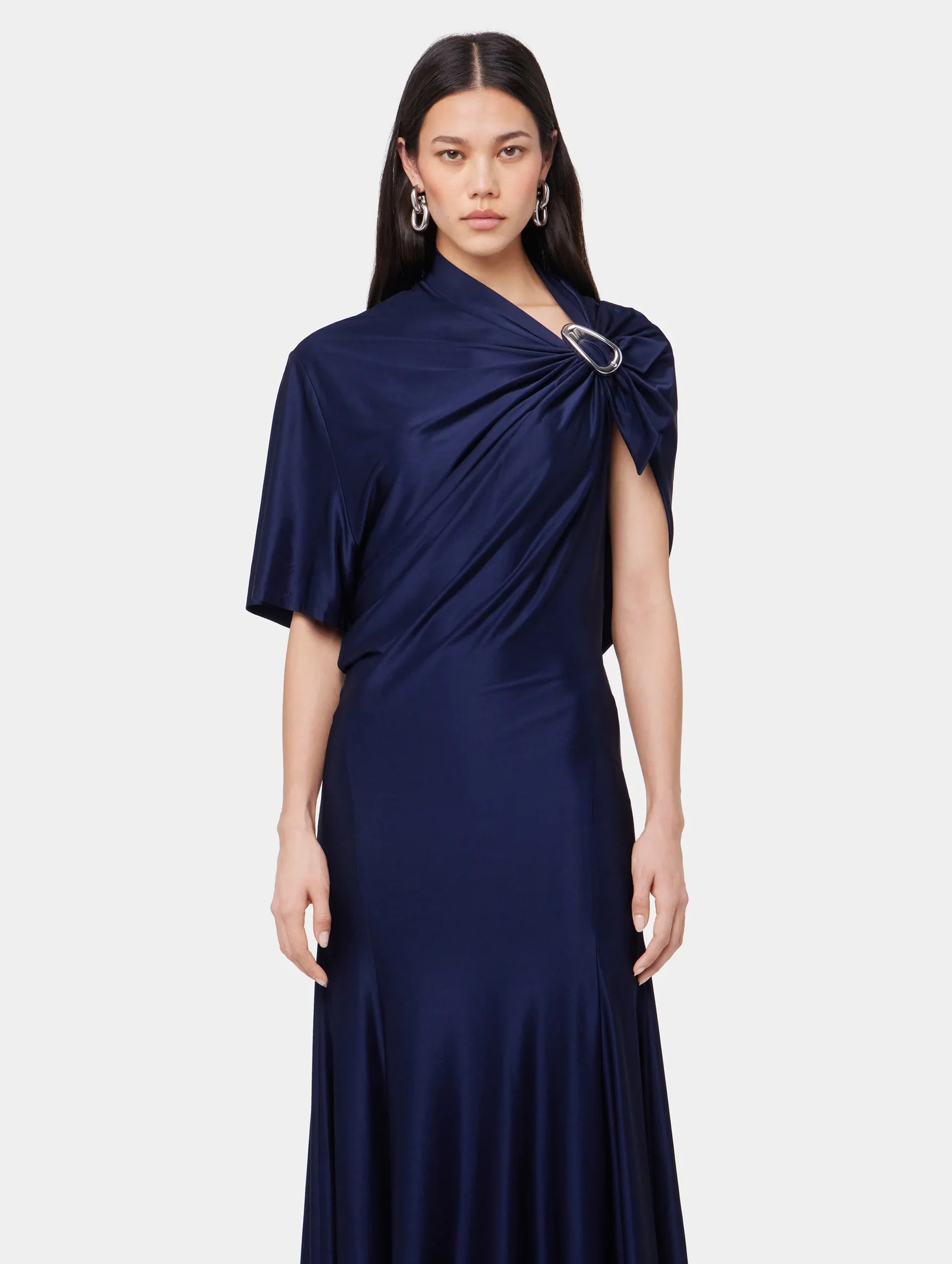 Asymmetrical Long Dress In Deep Navy - Image 3