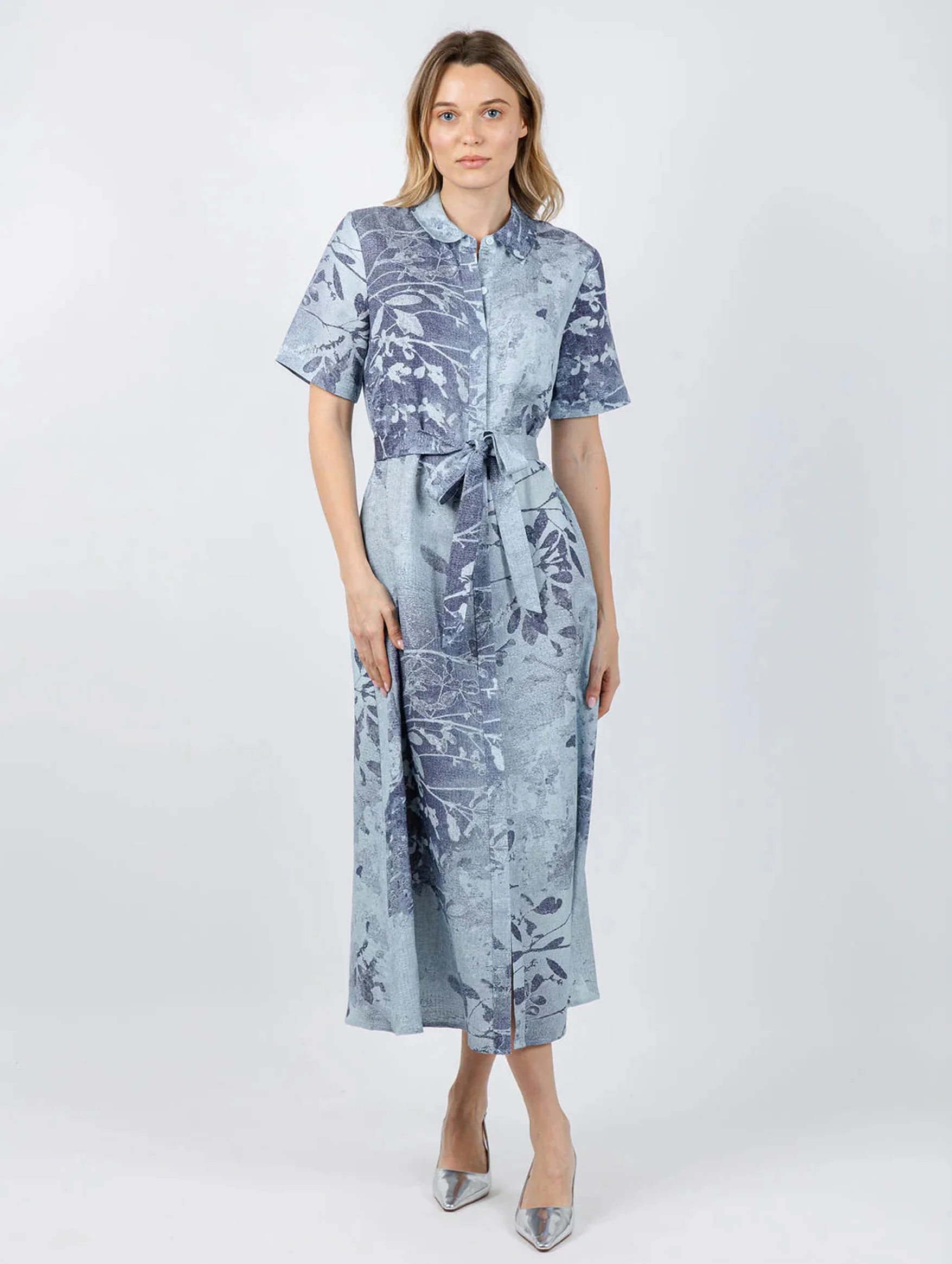 Audria Belted Midi Dress in Sky Floral - Image 2