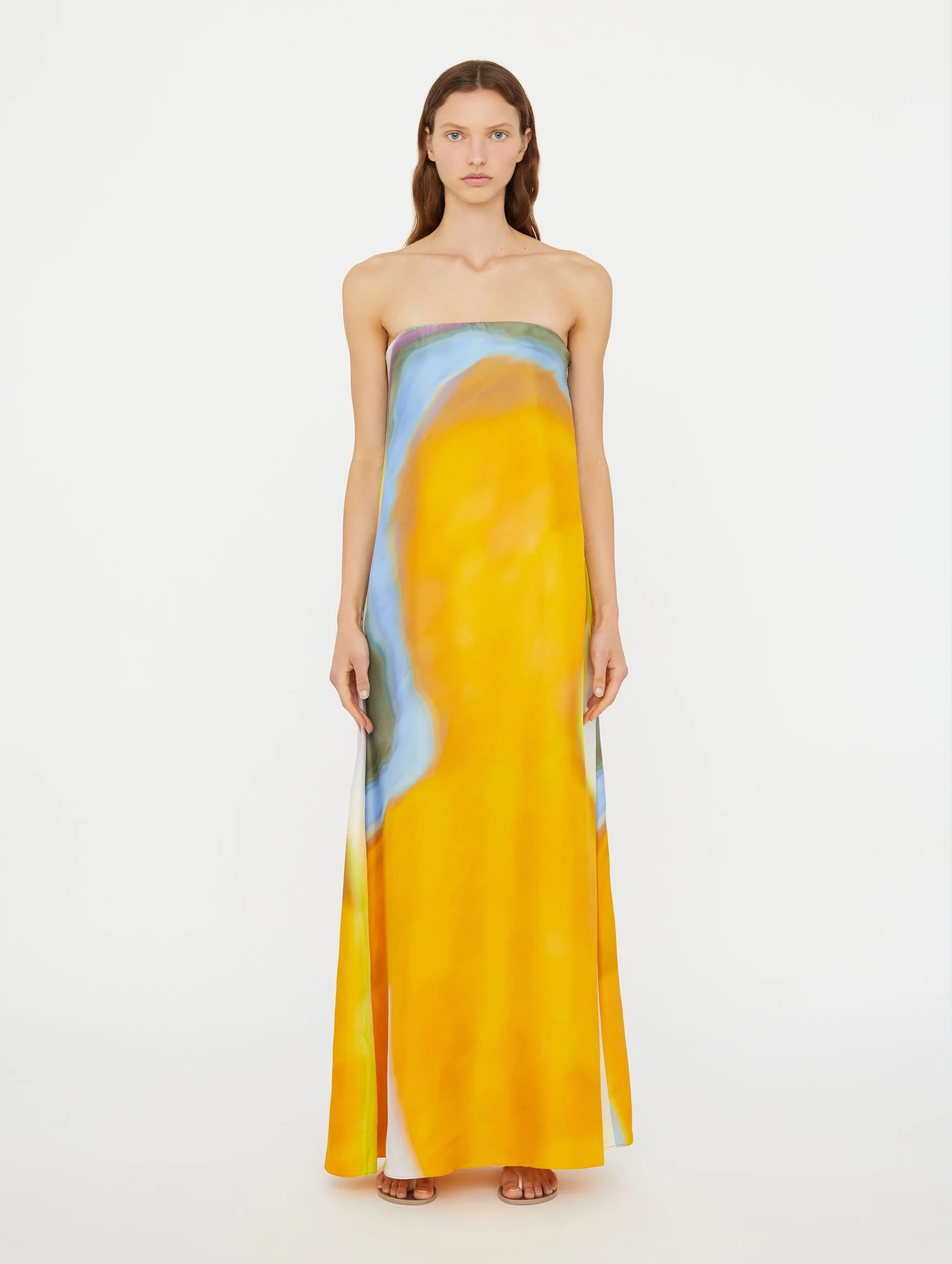 Aura Silk Strapless Dress In Tangelo - Image 2