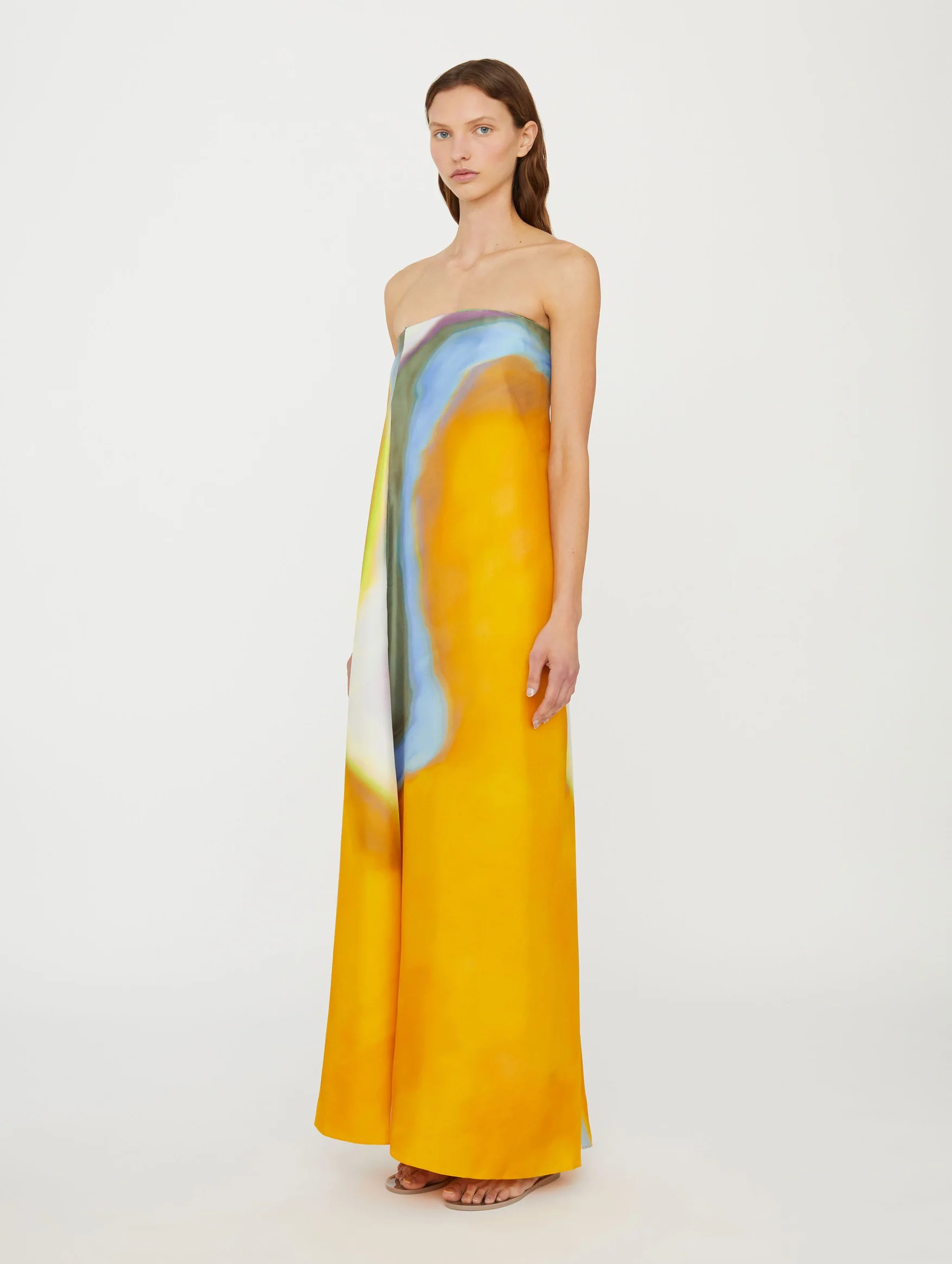 Aura Silk Strapless Dress In Tangelo - Image 3