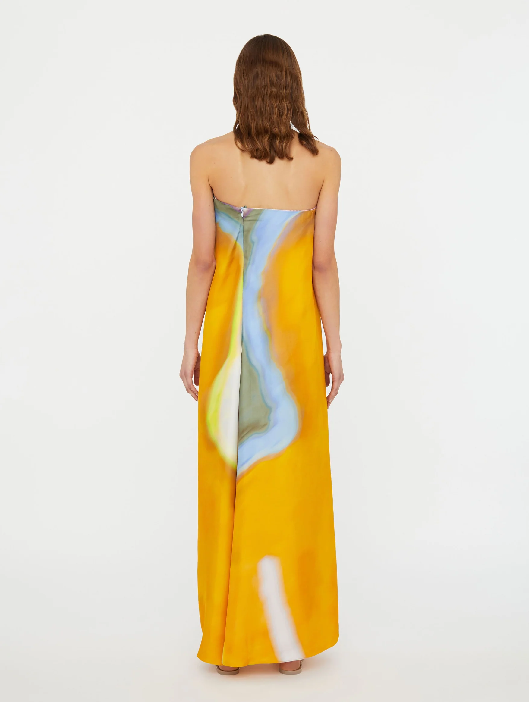 Aura Silk Strapless Dress In Tangelo - Image 4