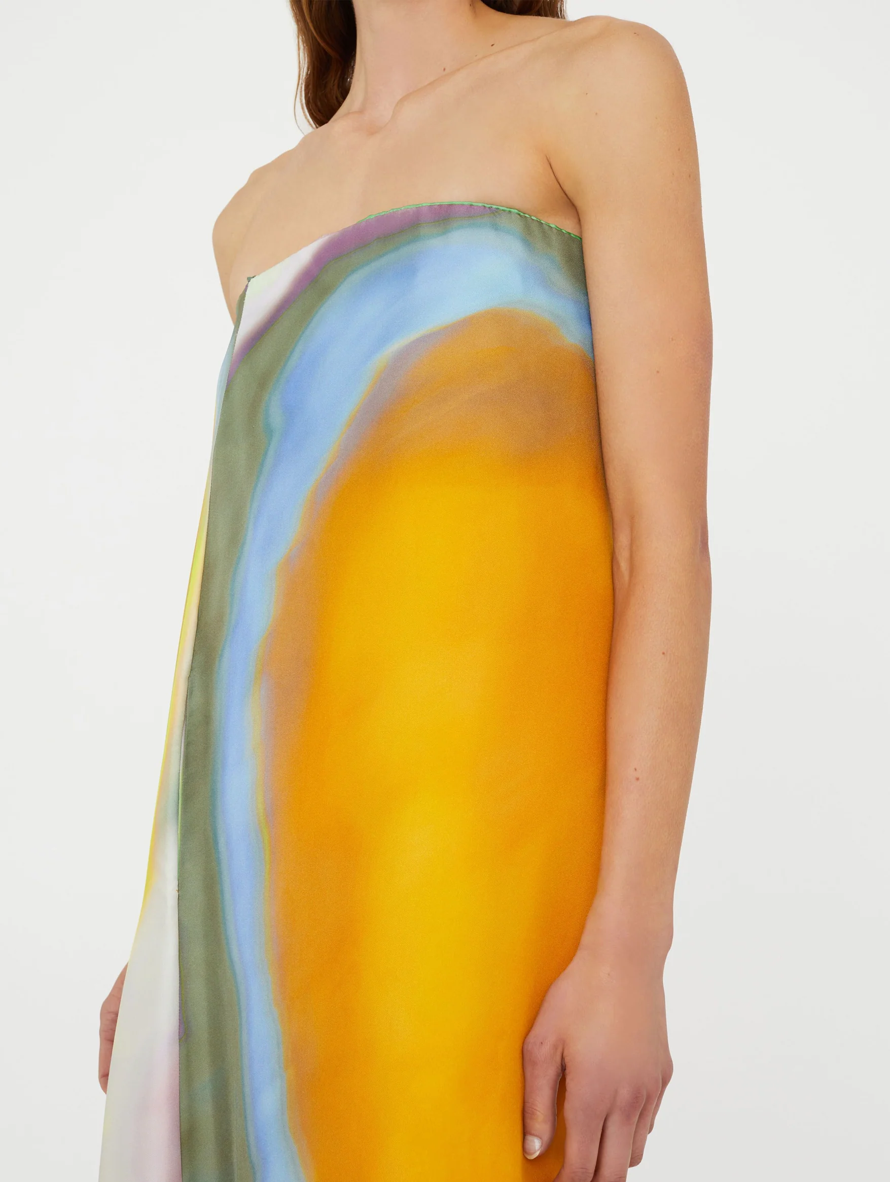 Aura Silk Strapless Dress In Tangelo - Image 5