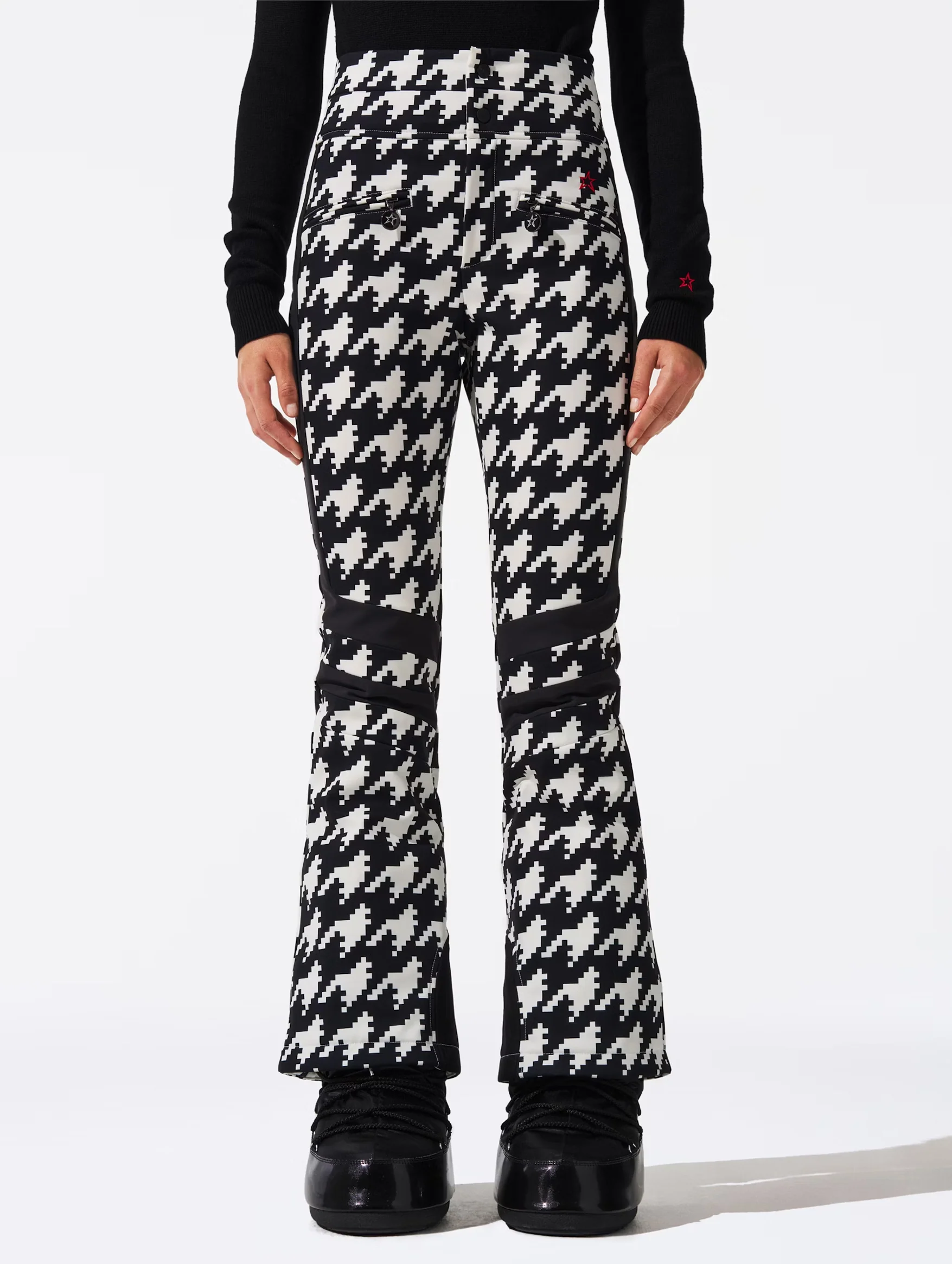 Aurora High-Waist Flare Ski Pants in Houndstooth - Image 2