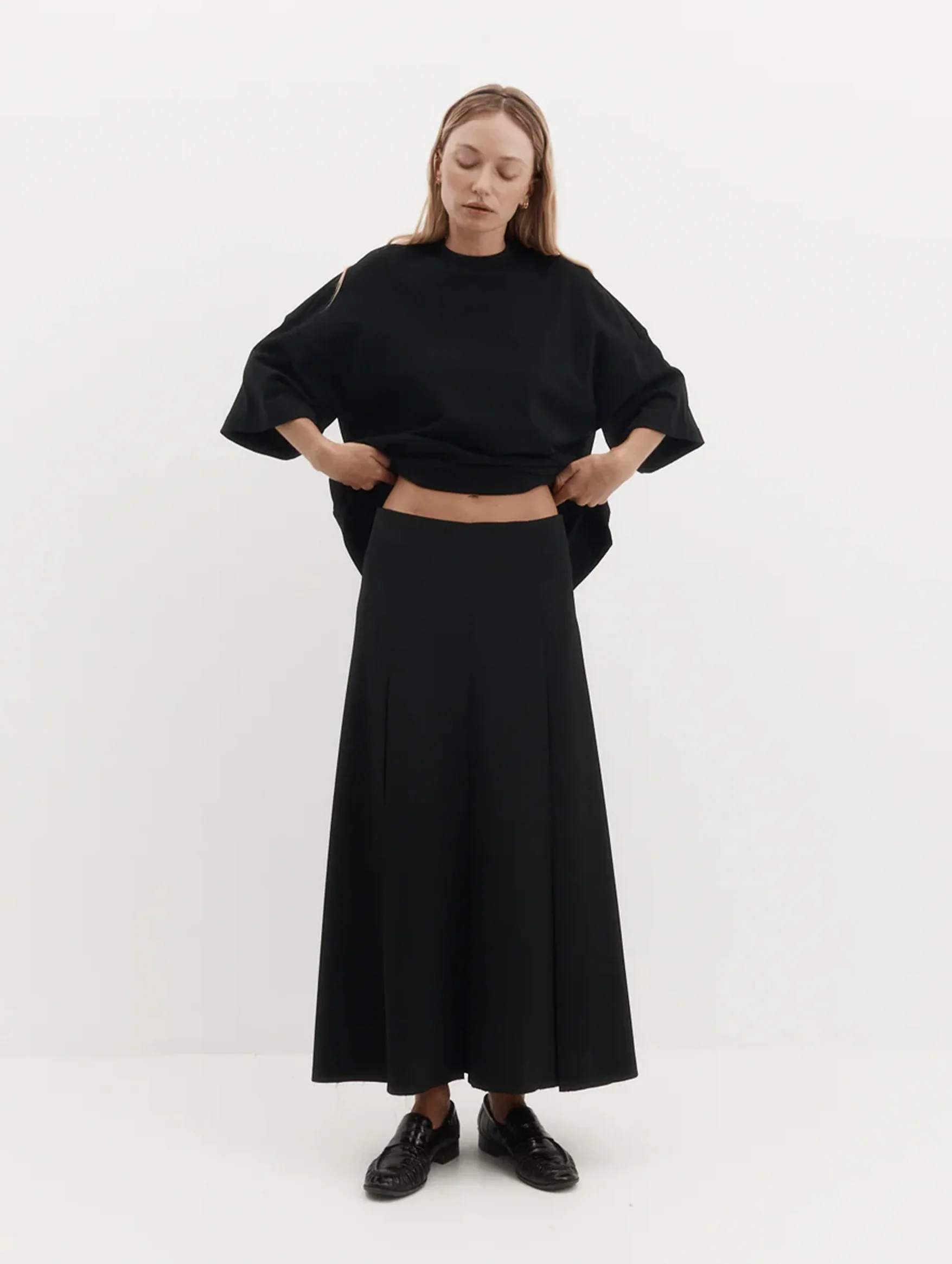 Ava Skirt in Black Drape Suiting - Image 2