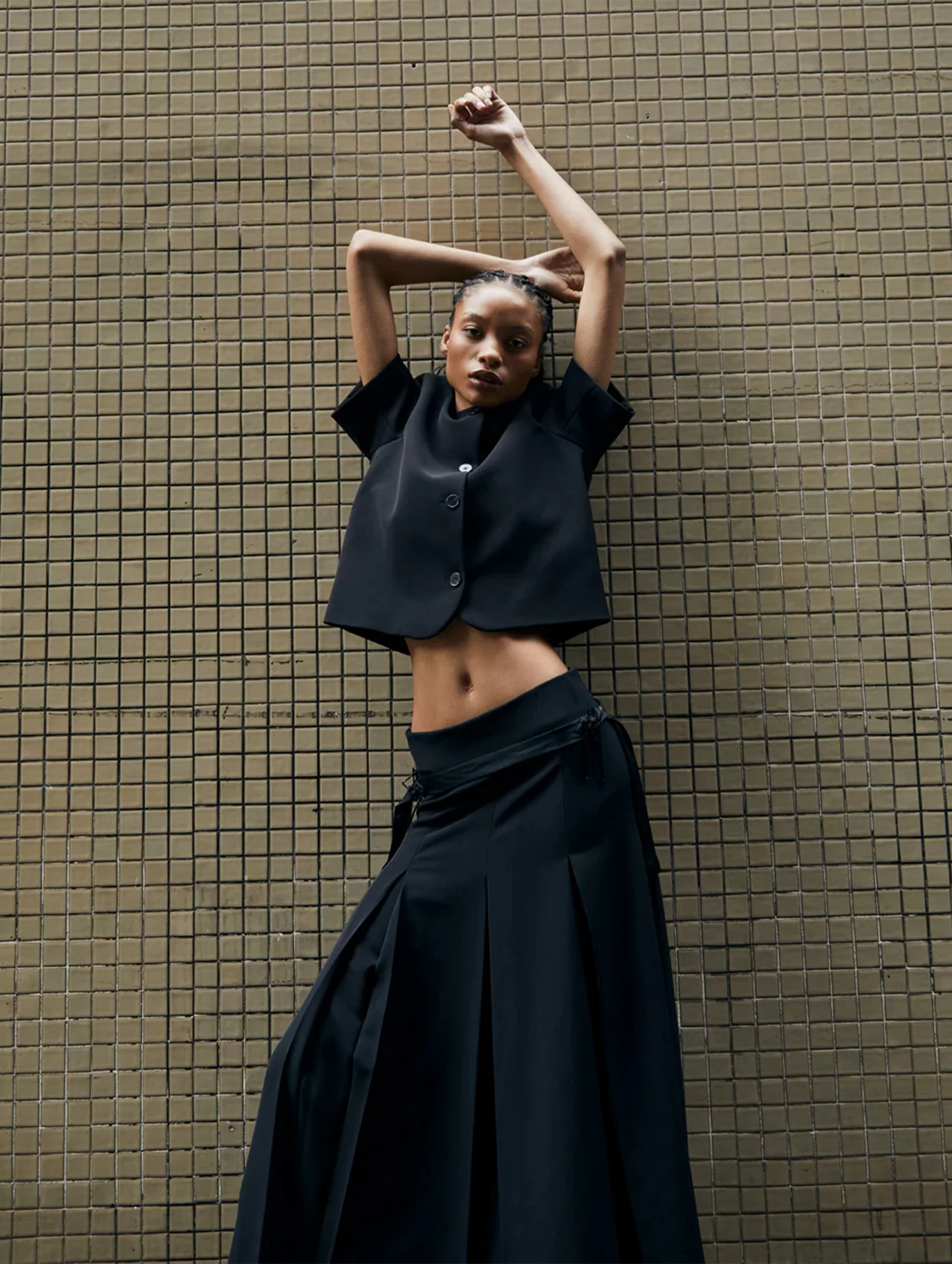 Ava Skirt in Black Drape Suiting - Image 5