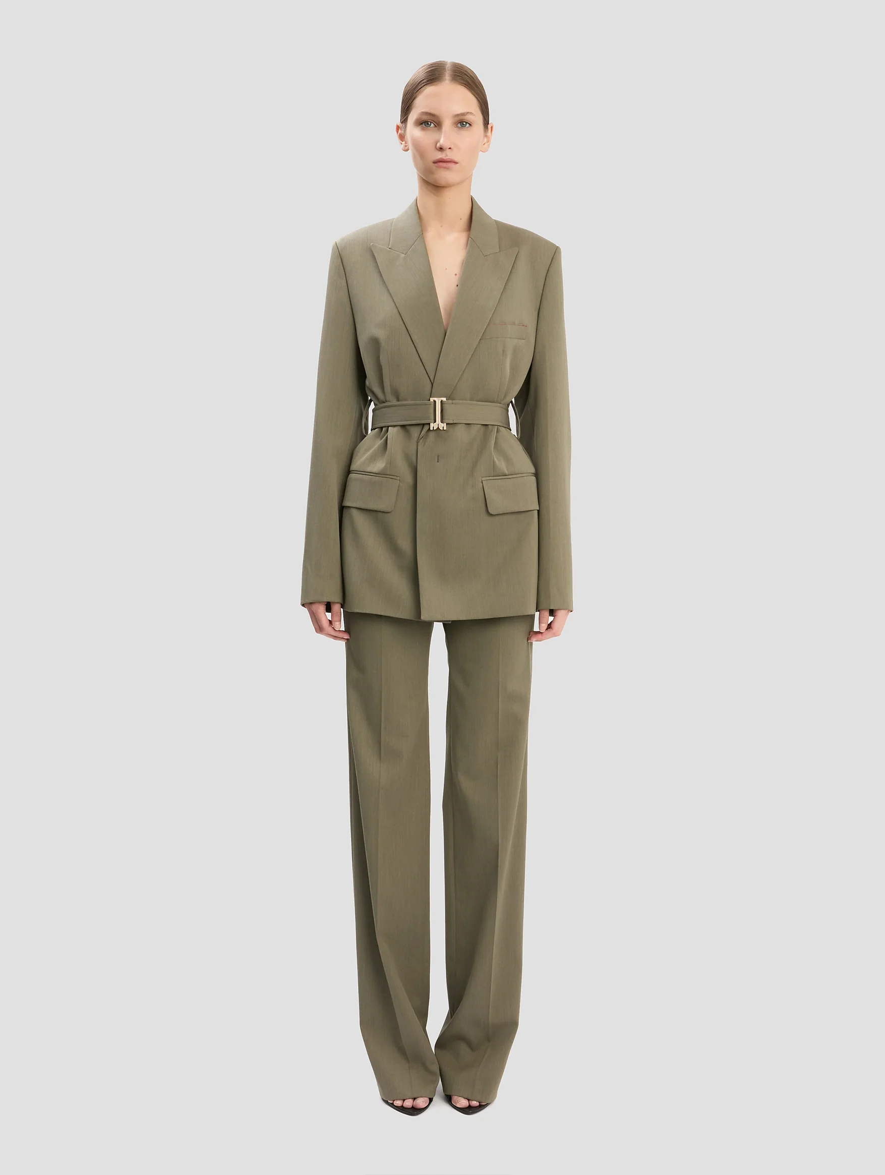 Belted Tailored Jacket in Sage Melange - Image 2