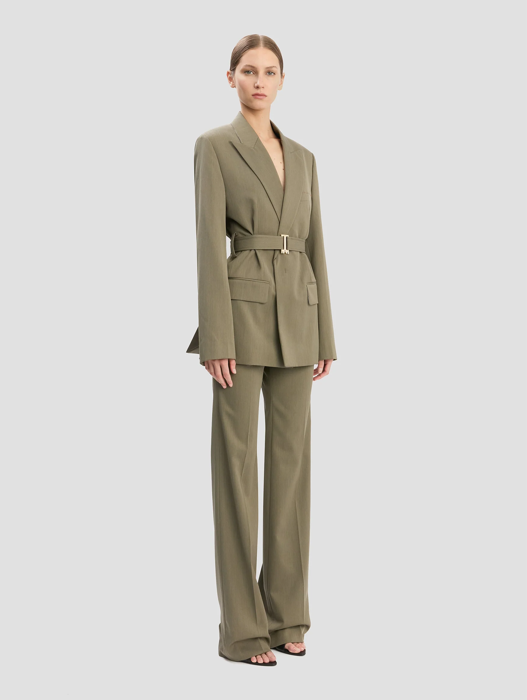 Belted Tailored Jacket in Sage Melange - Image 3