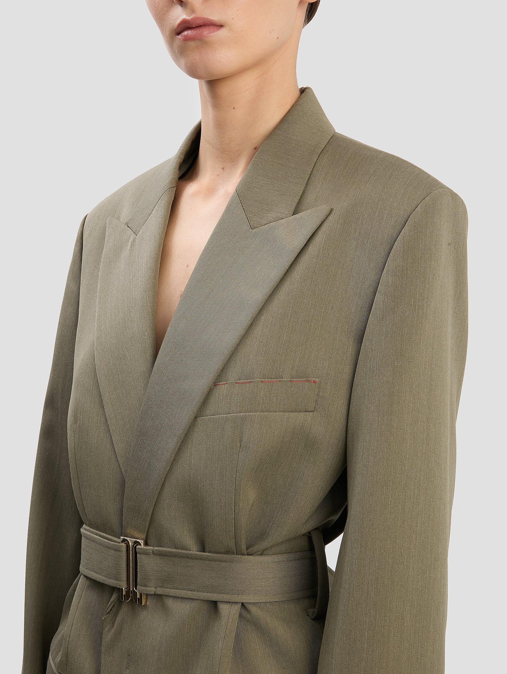 Belted Tailored Jacket in Sage Melange - Image 4