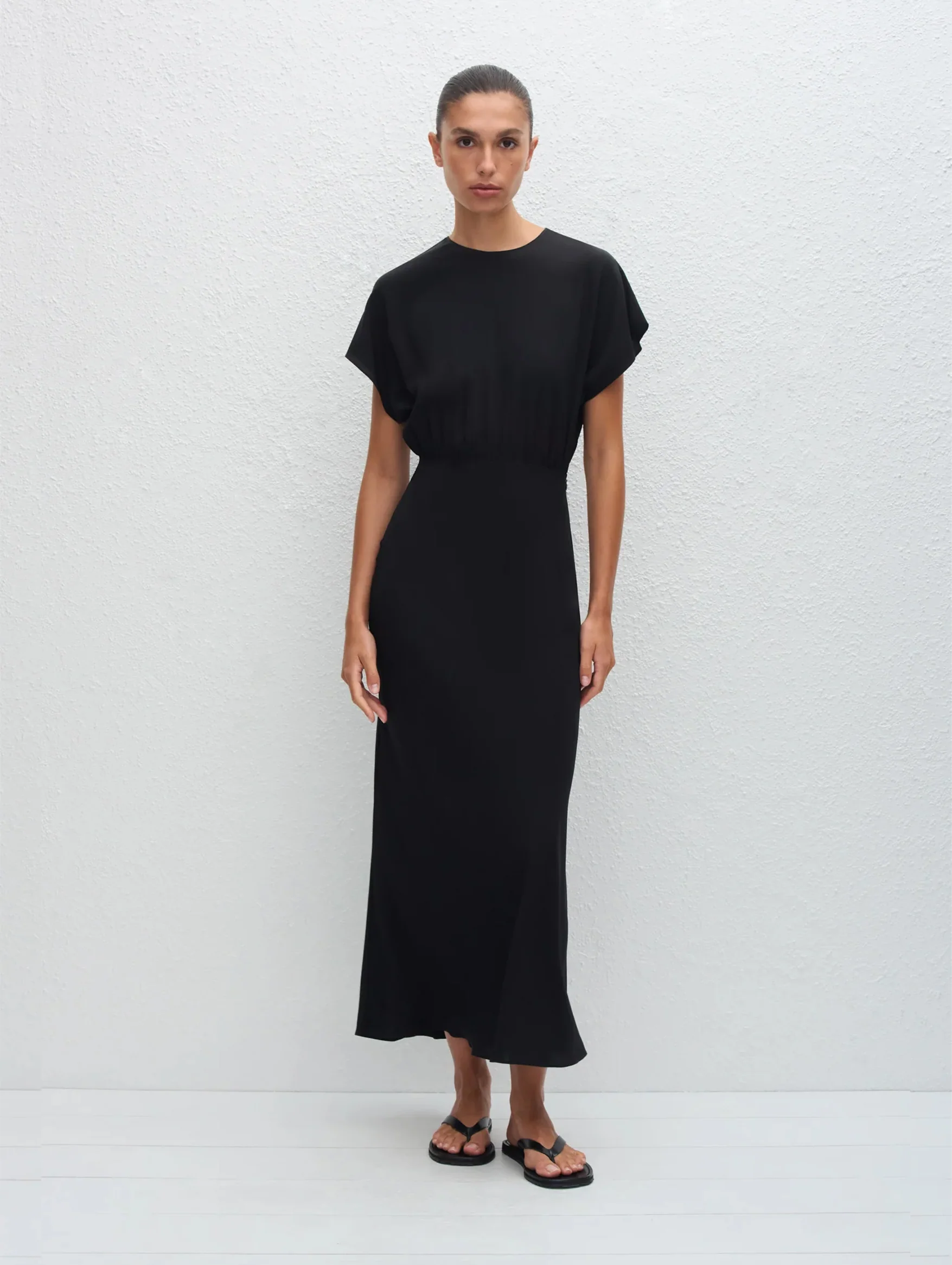 Bias Silk Midi Tee Dress in Black - Image 3