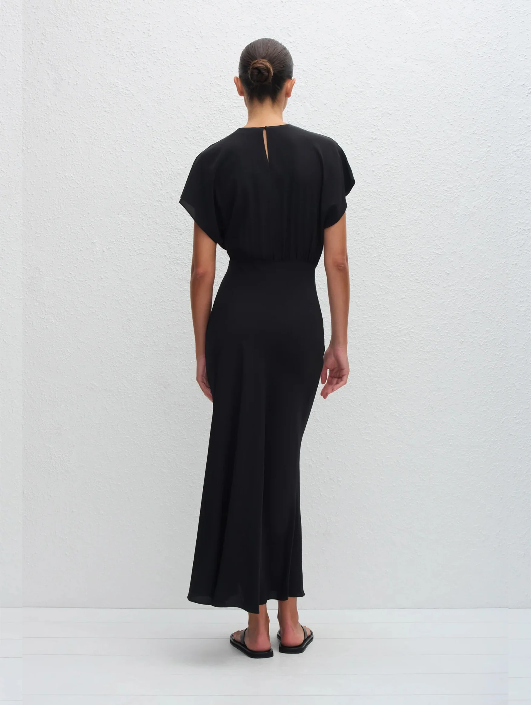 Bias Silk Midi Tee Dress in Black - Image 4