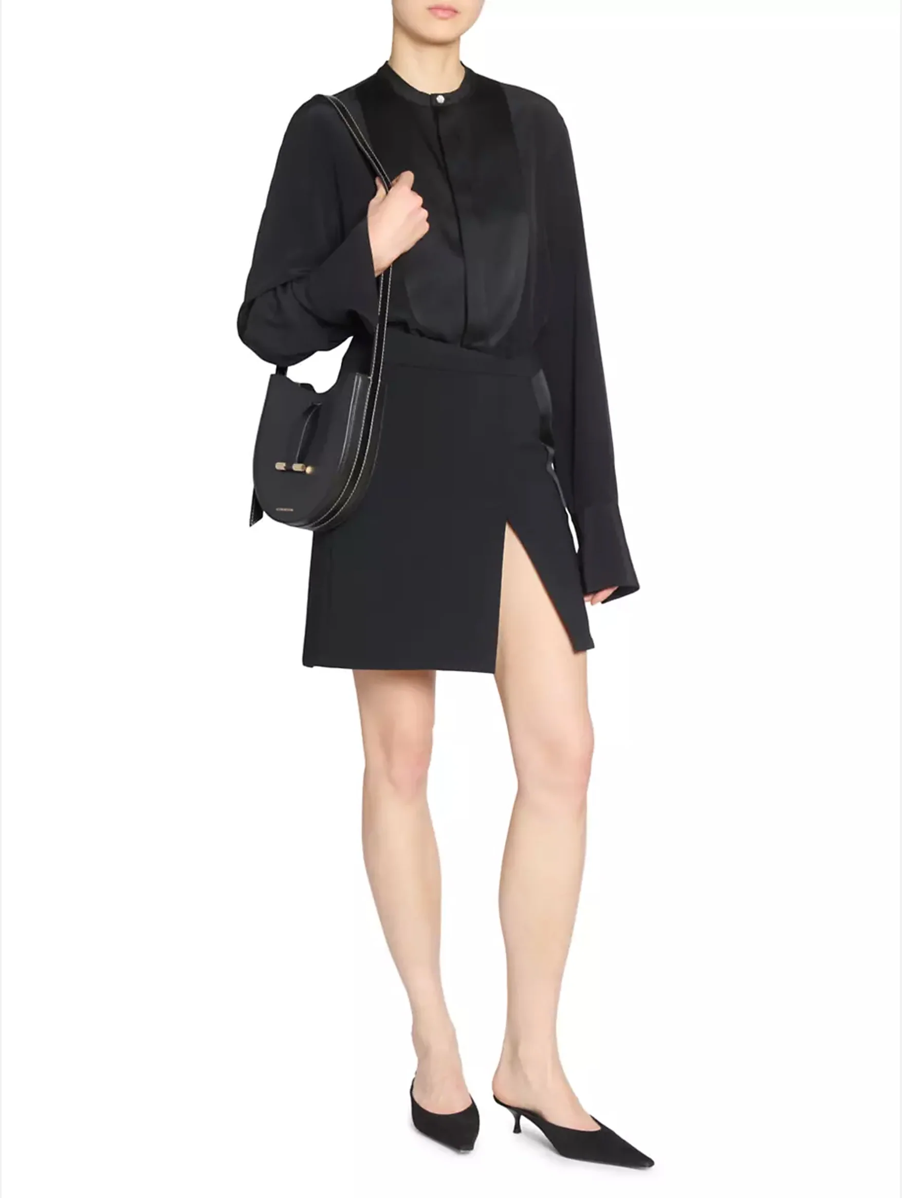 Bib Detail Blouse in Black - Image 3