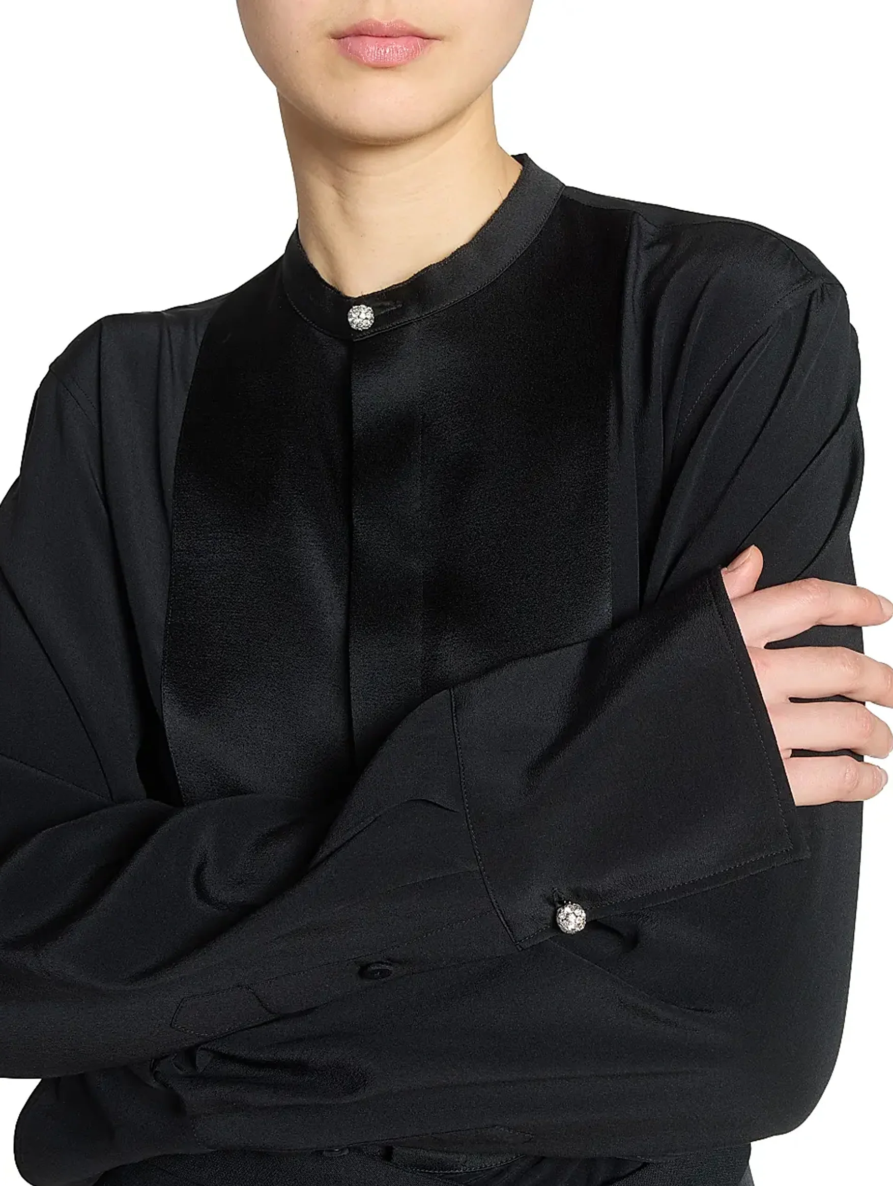 Bib Detail Blouse in Black - Image 6