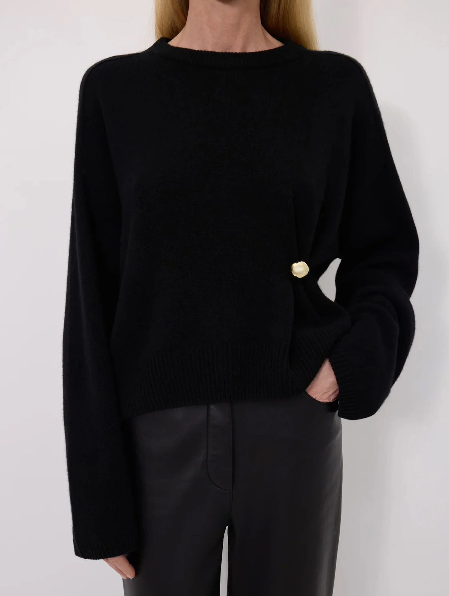 Bill Cashmere Draped Sweater in Black - Image 4