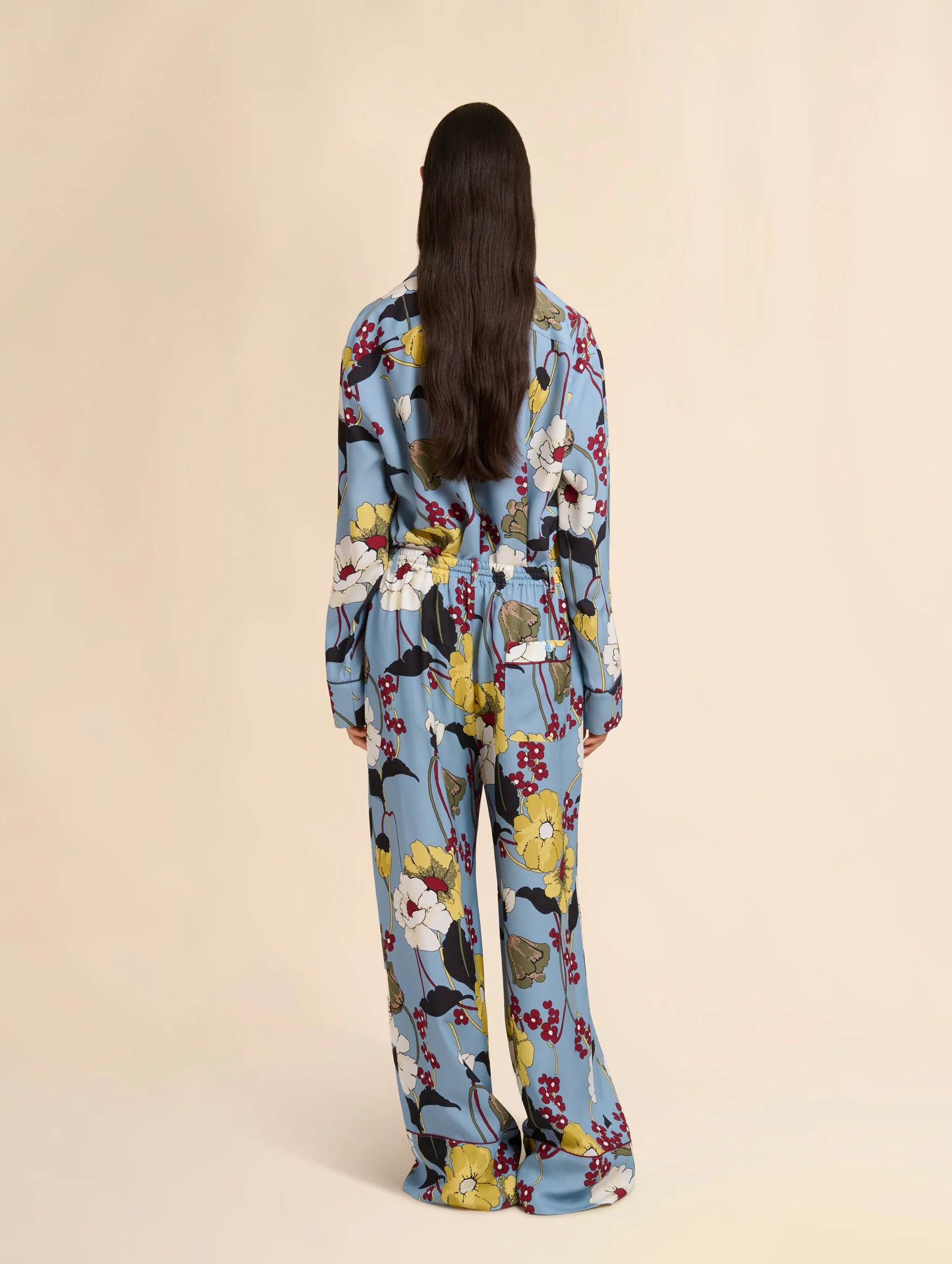 Blue Envers Satin Pants in Melodia Print - Image 3