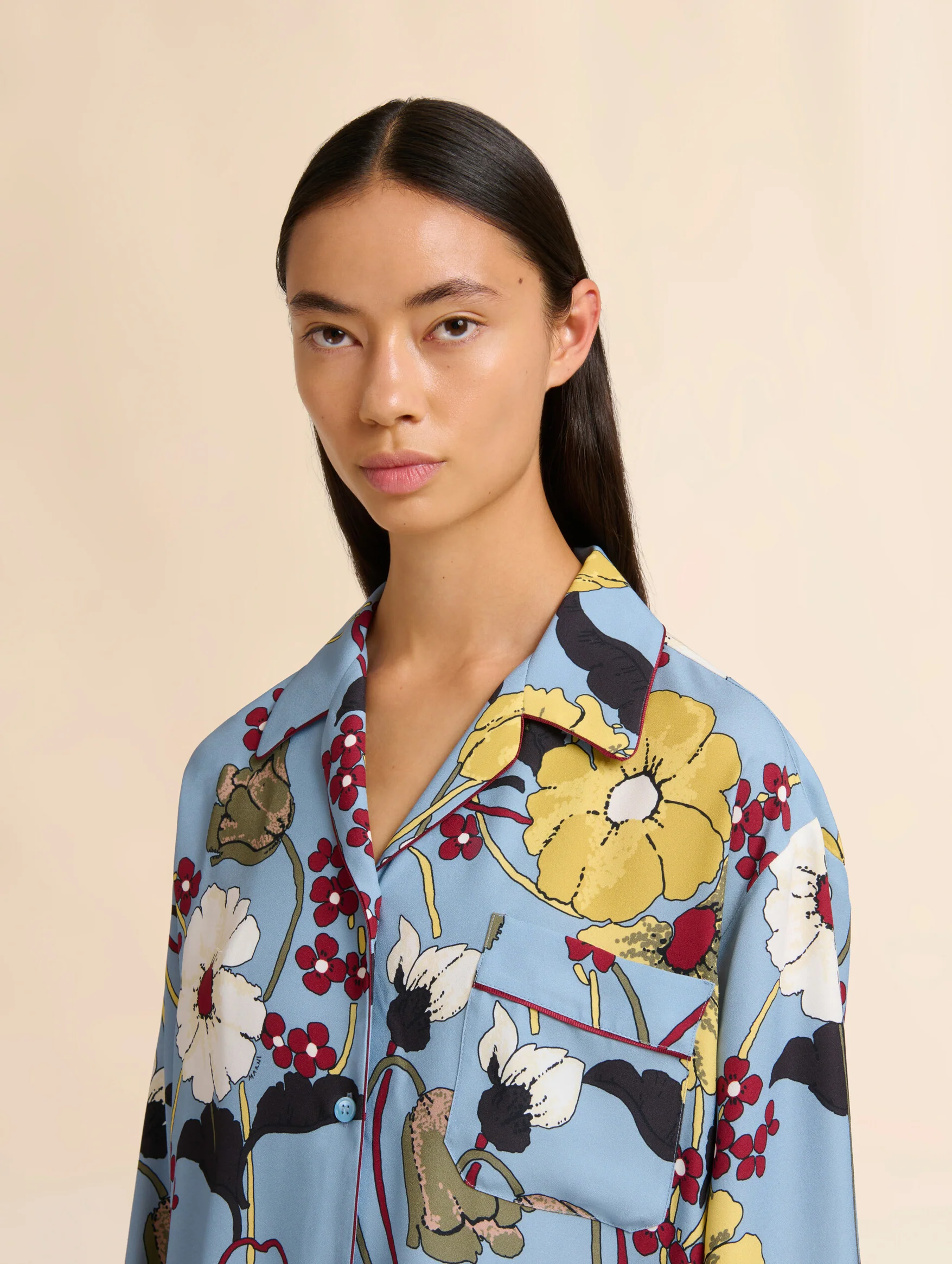 Blue Envers Satin Shirt in Melodia Print - Image 4