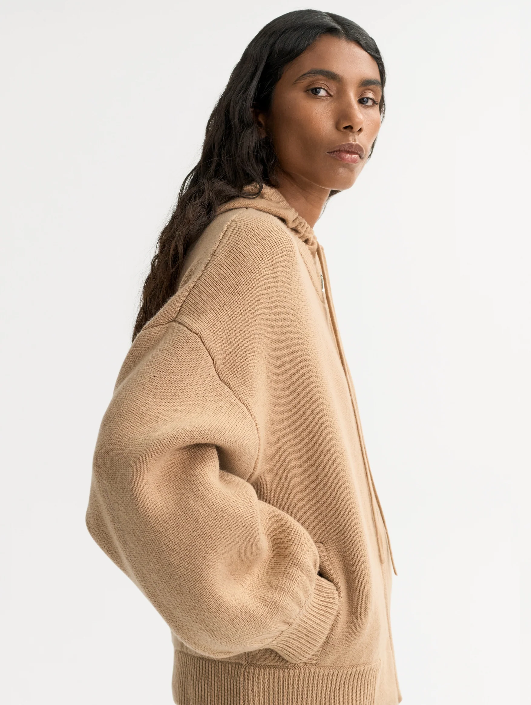 Bomber Cardigan in Camel - Image 3