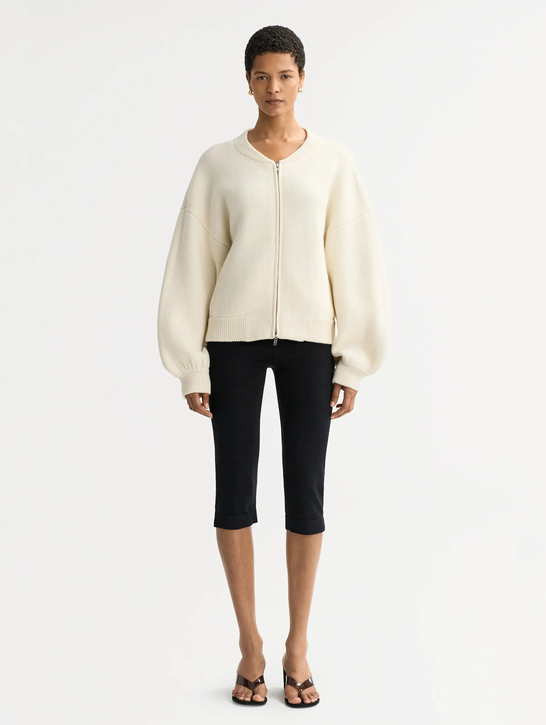 Bomber Cardigan in Feather White - Image 3