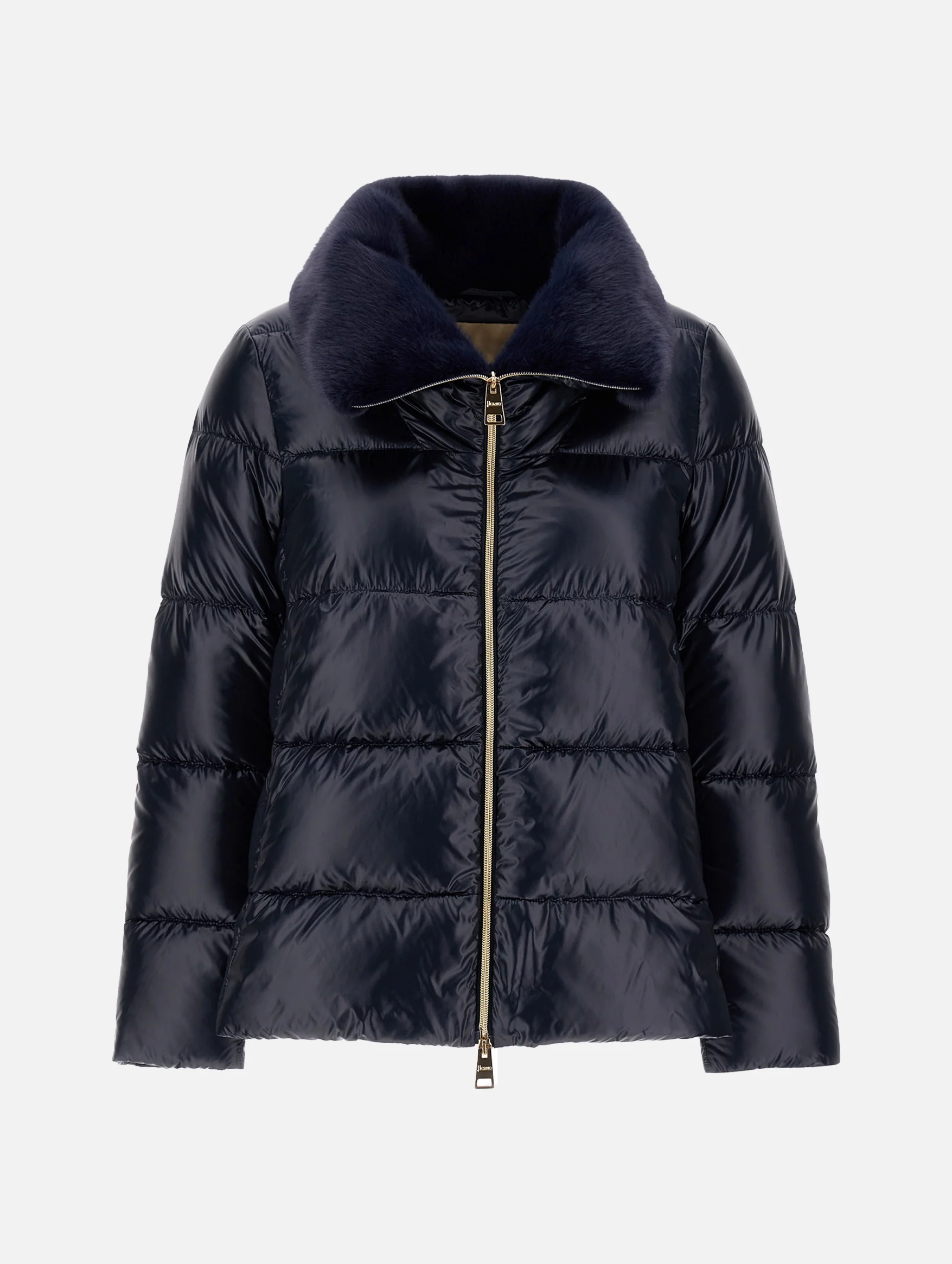Bomber Jacket with Faux Fur Collar in Blue Navy