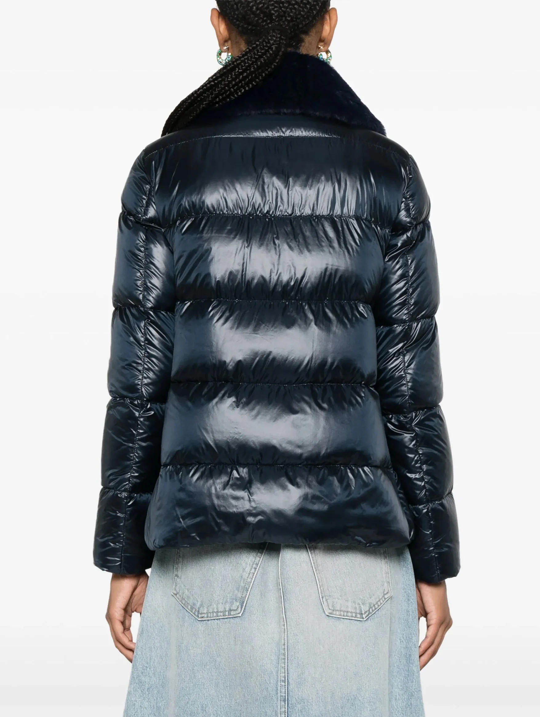 Bomber Jacket with Faux Fur Collar in Blue Navy - Image 3