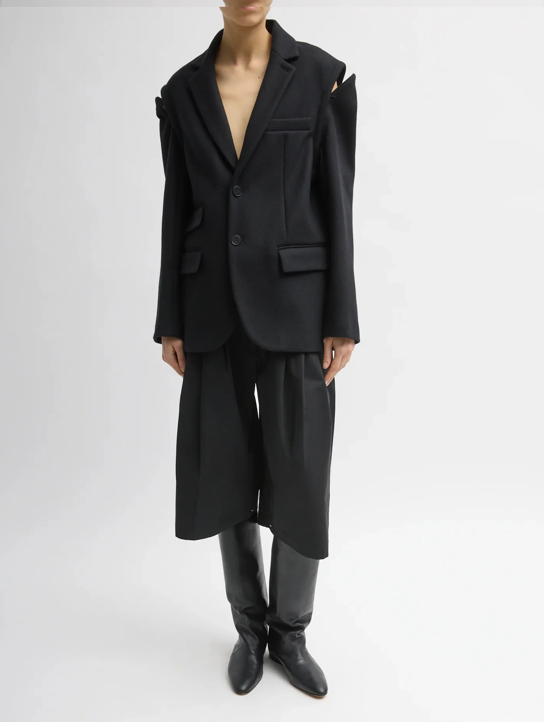 Bonded Recycled Felted Wool Convertible Blazer in Black - Image 3