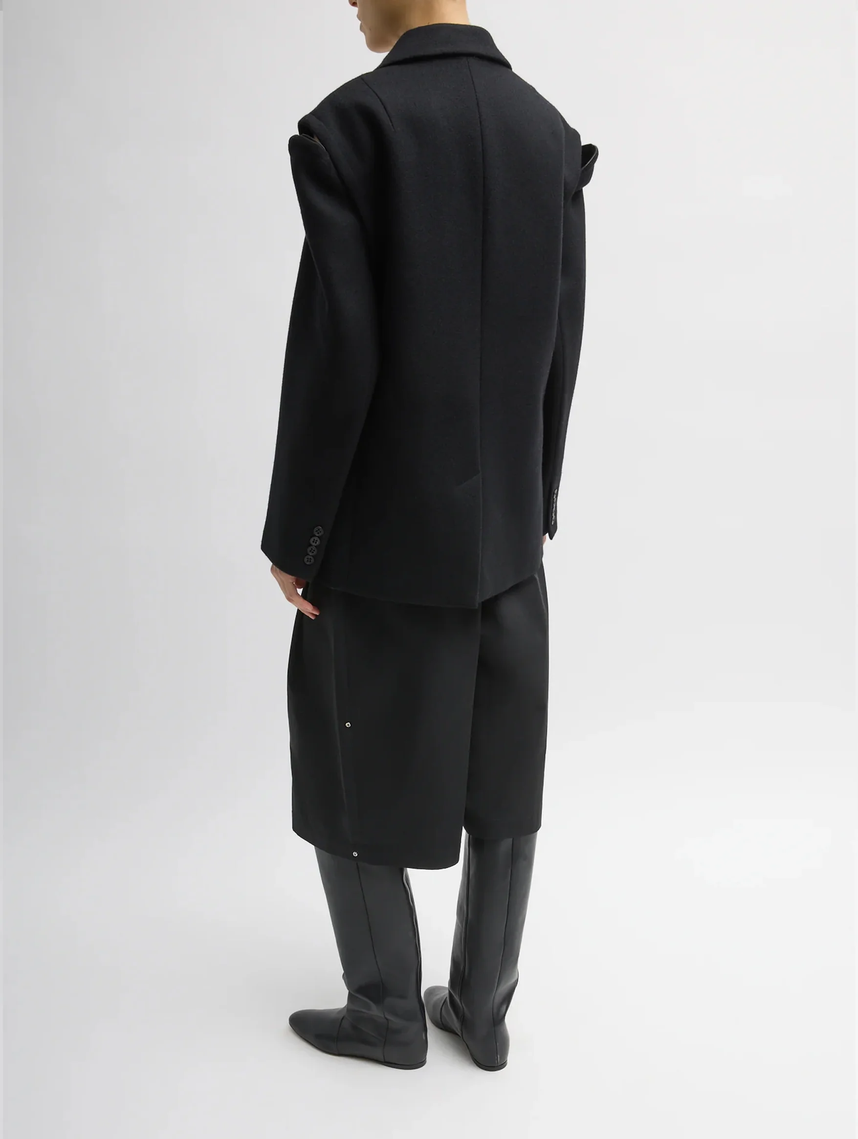 Bonded Recycled Felted Wool Convertible Blazer in Black - Image 4