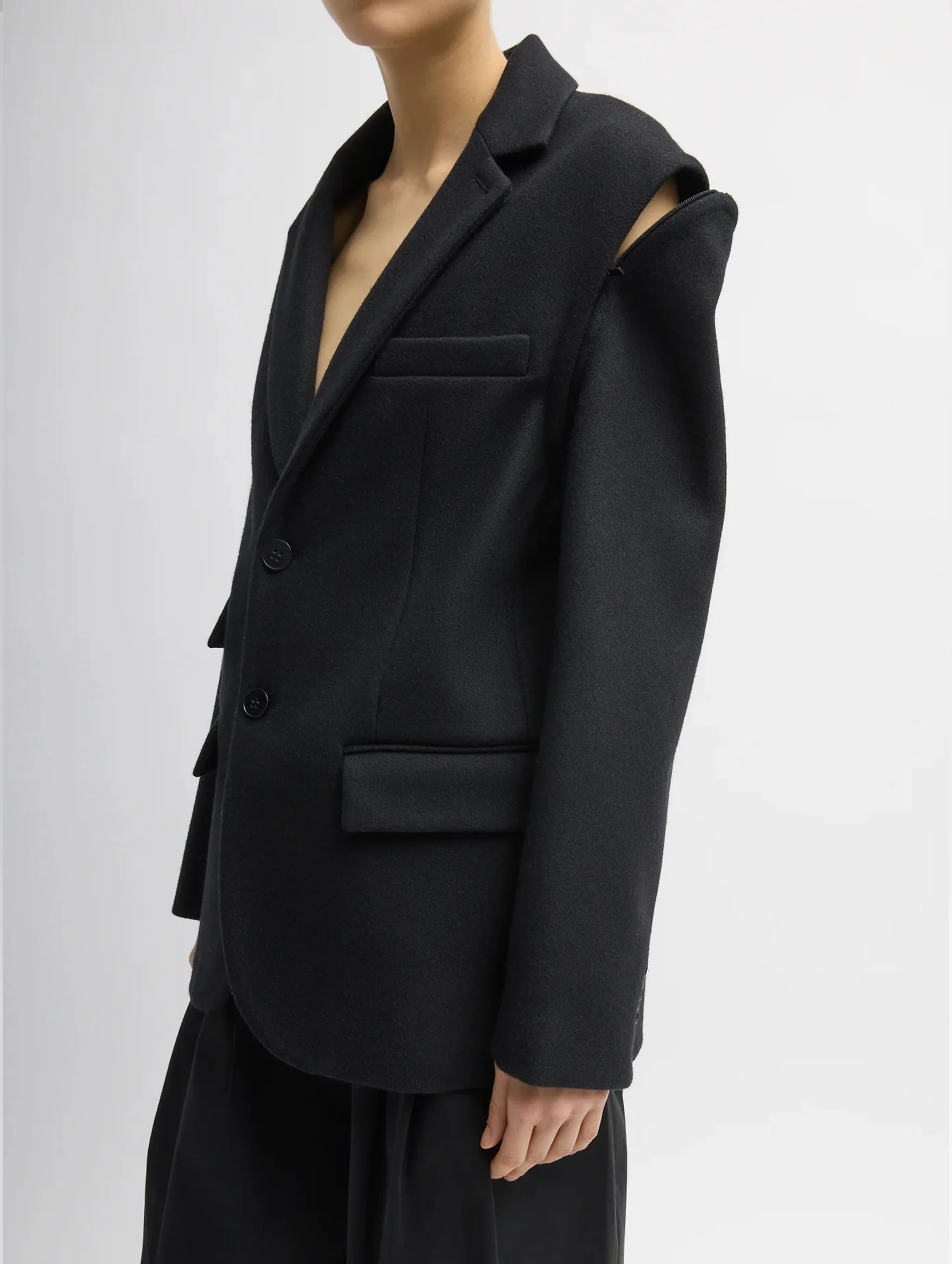 Bonded Recycled Felted Wool Convertible Blazer in Black - Image 5