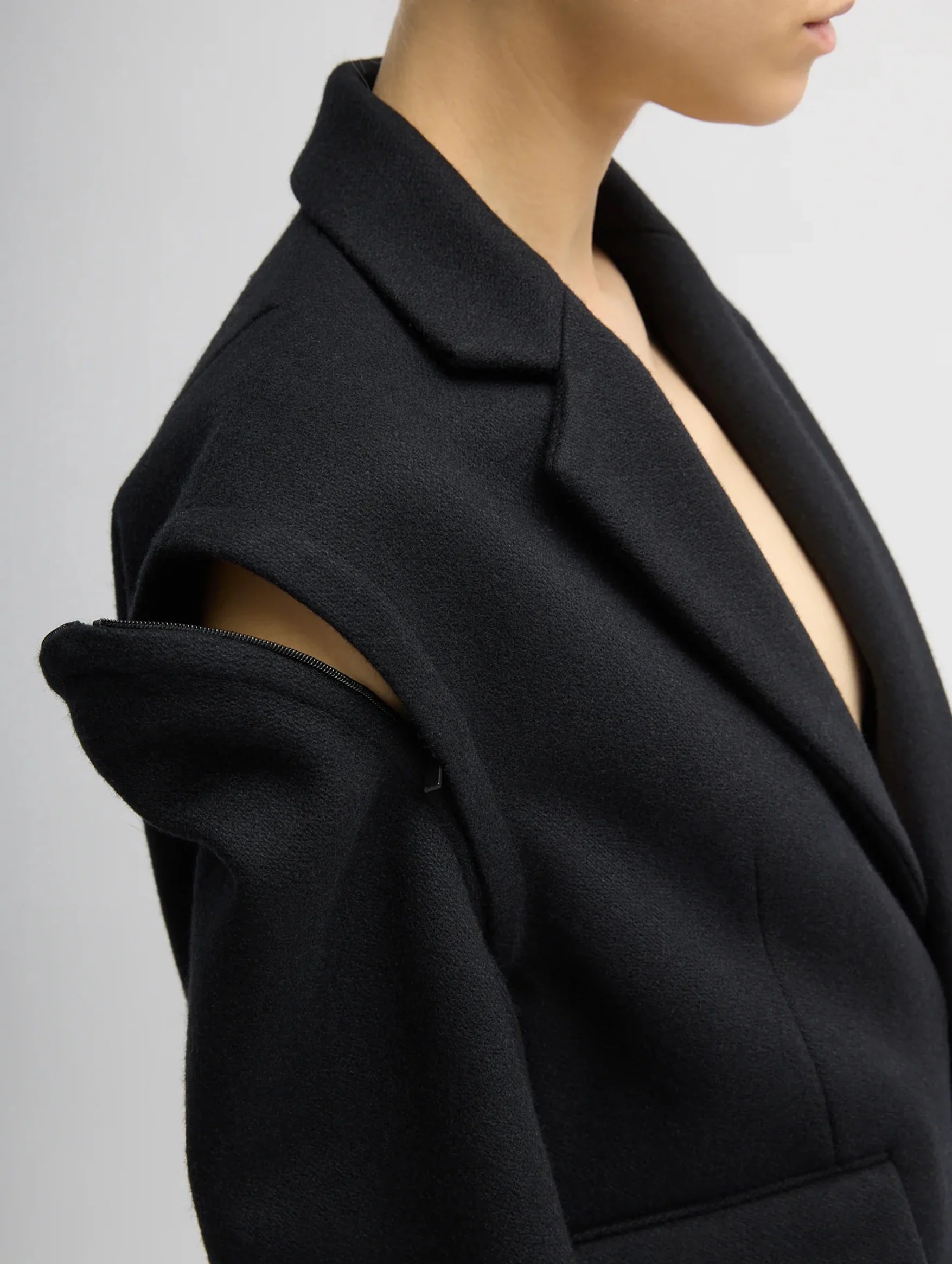 Bonded Recycled Felted Wool Convertible Blazer in Black - Image 6