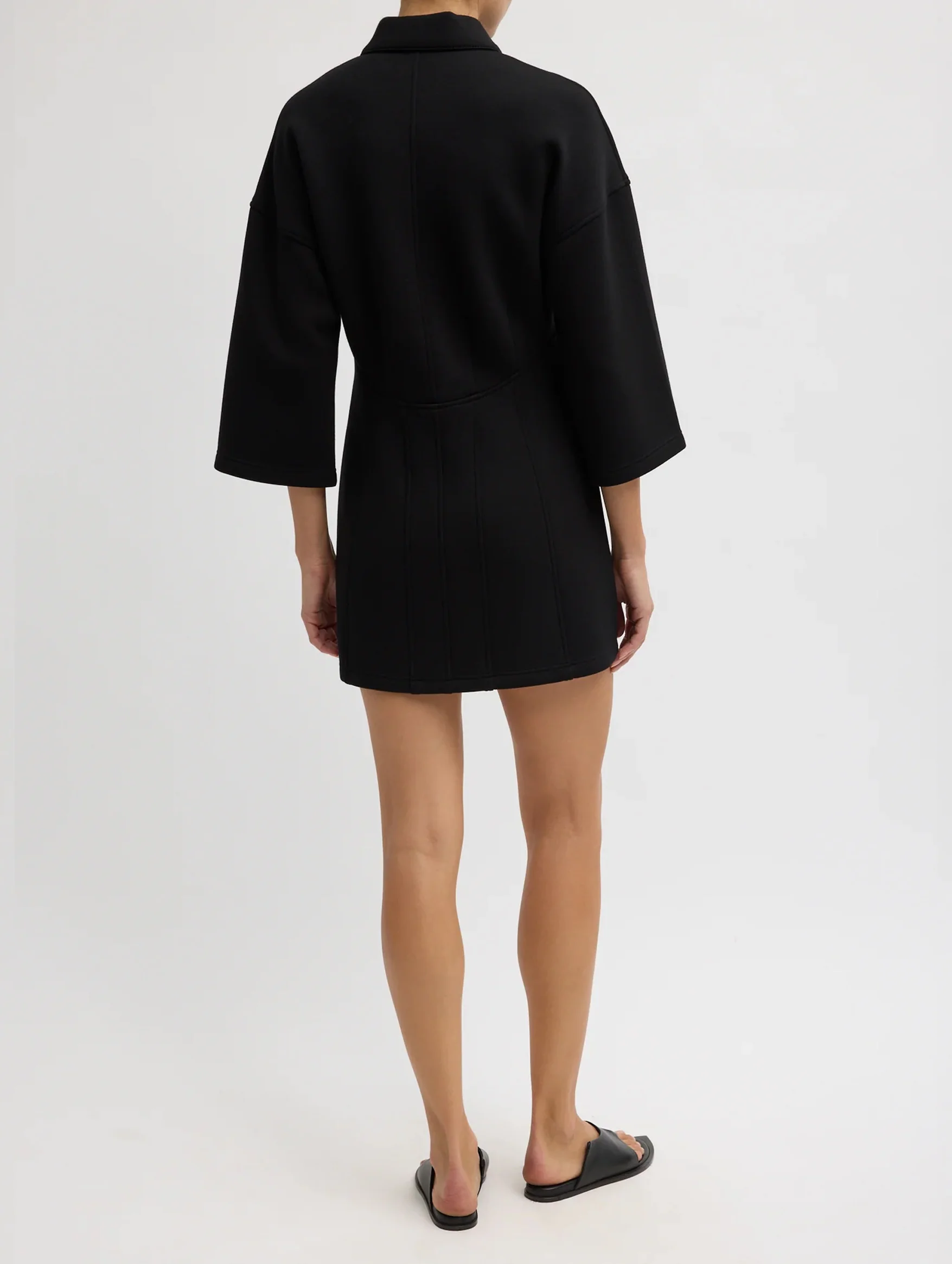 Bonded Viscose Zip Front Short Sleeve Slim Tunic in Black - Image 4