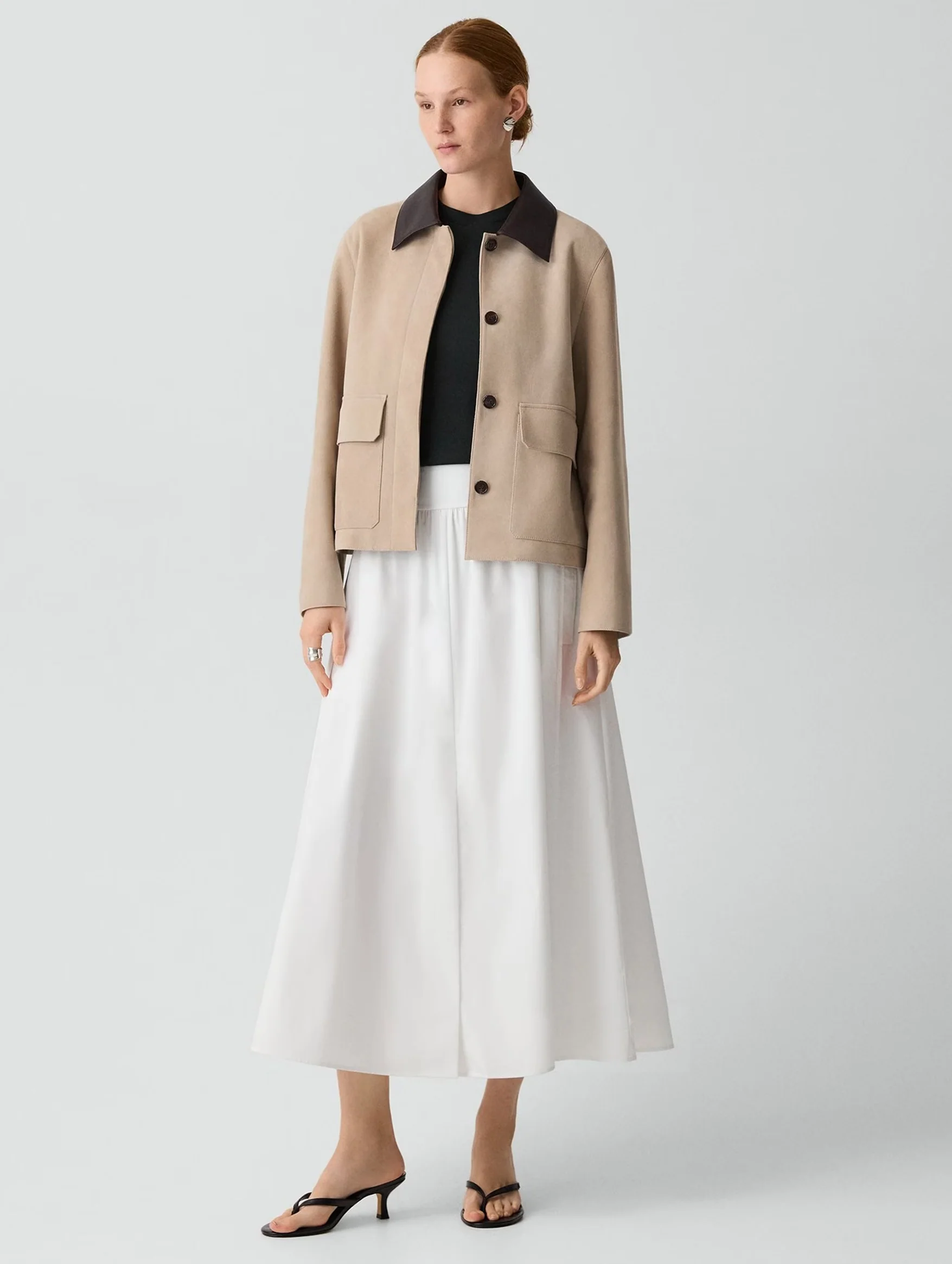 Boxy Patch Pocket Jacket in Suede Tan - Image 2
