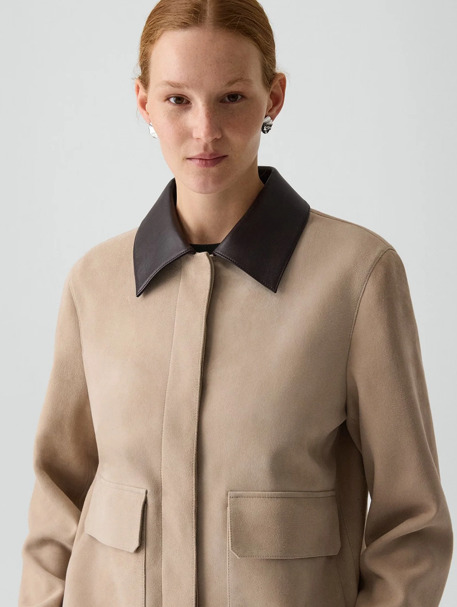 Boxy Patch Pocket Jacket in Suede Tan - Image 4