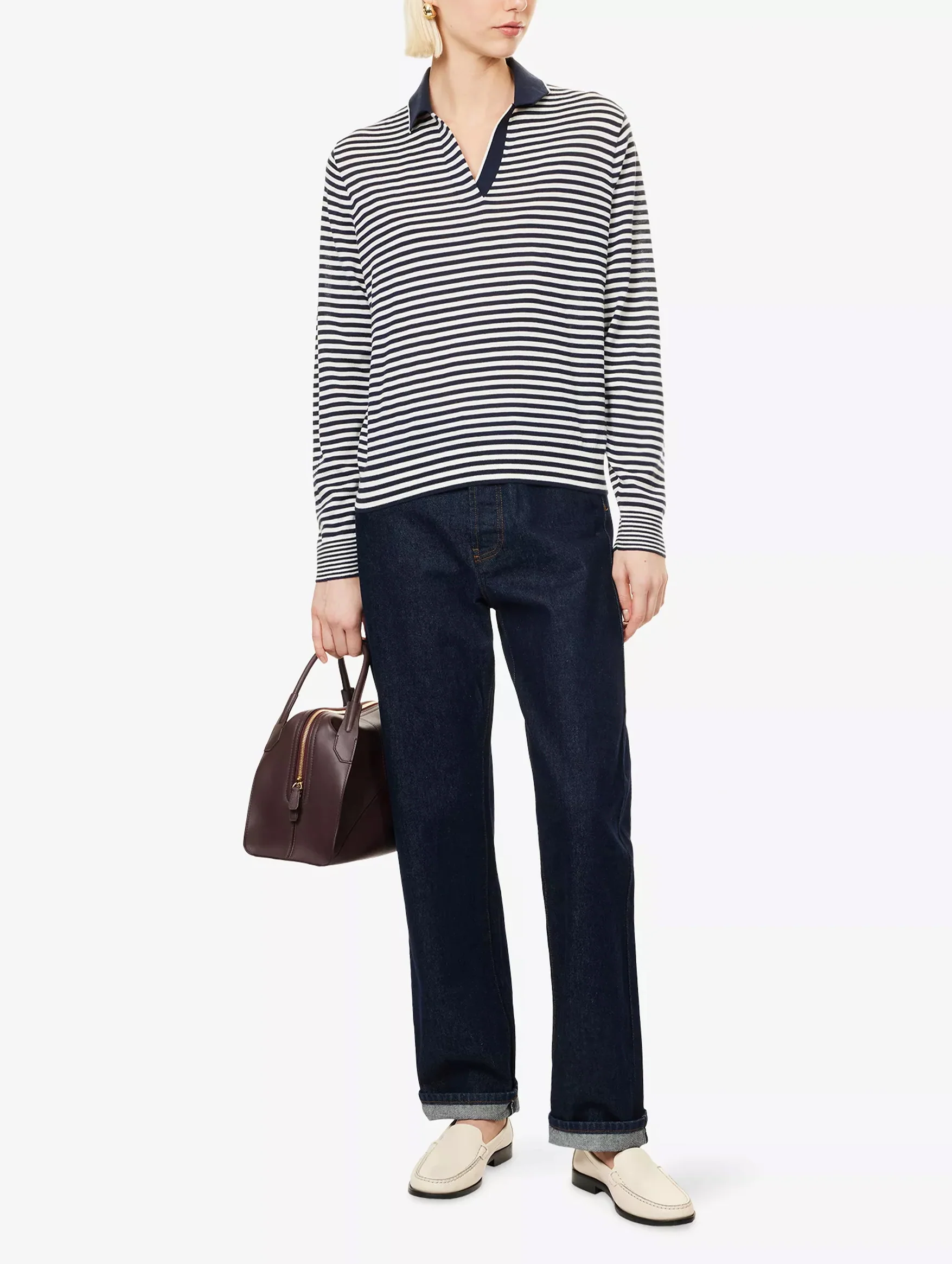 Boy Merino Polo in Deep Navy Stripe - Image 2