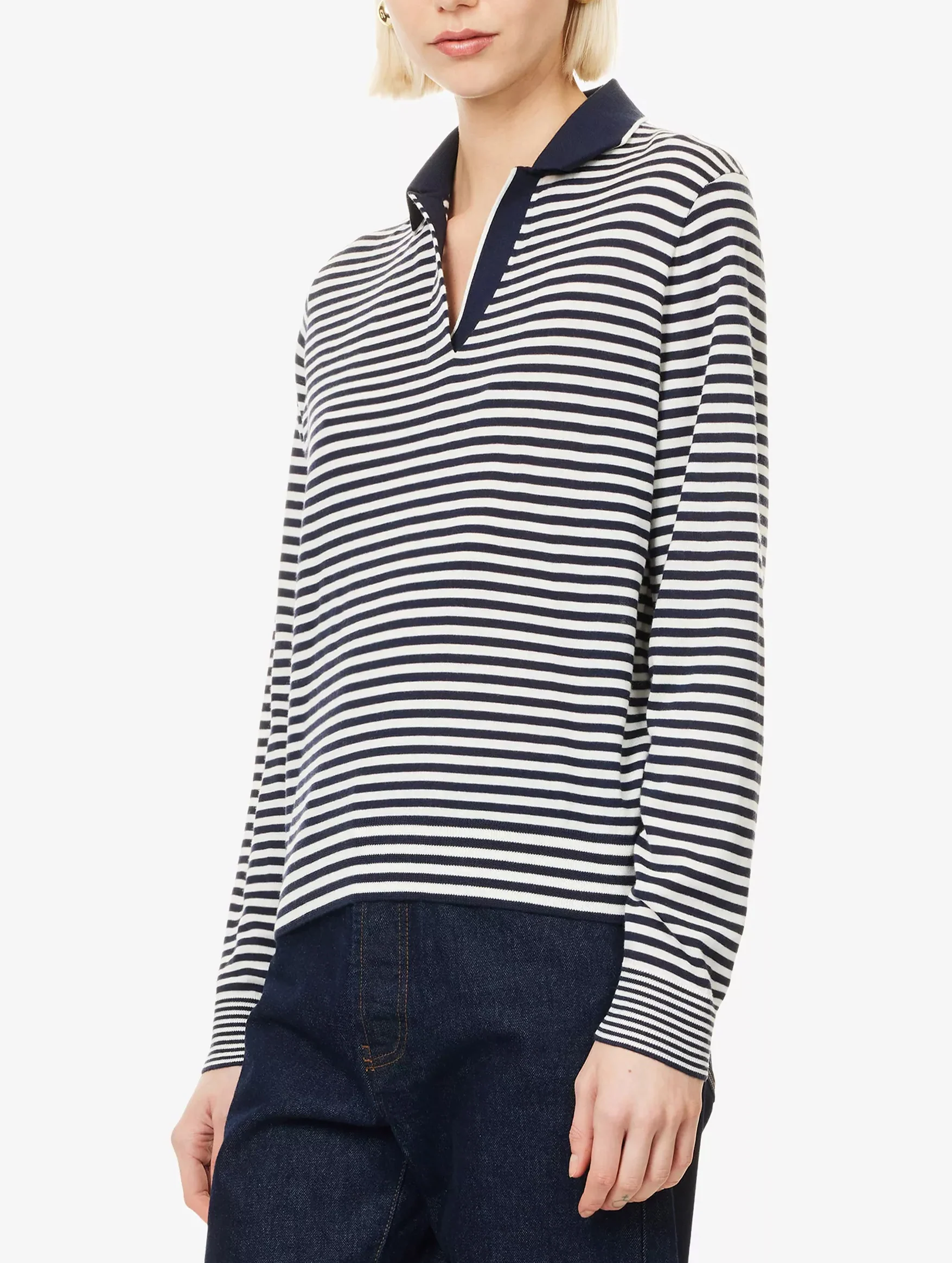 Boy Merino Polo in Deep Navy Stripe - Image 3