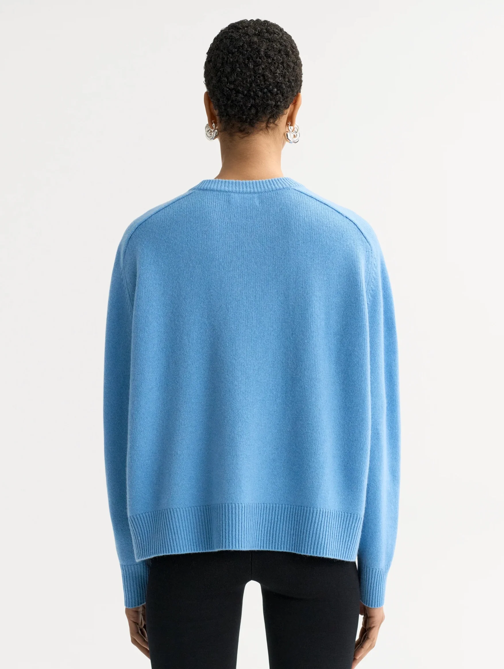 Boyfriend Cashmere Crewneck Sweater in Azure - Image 4