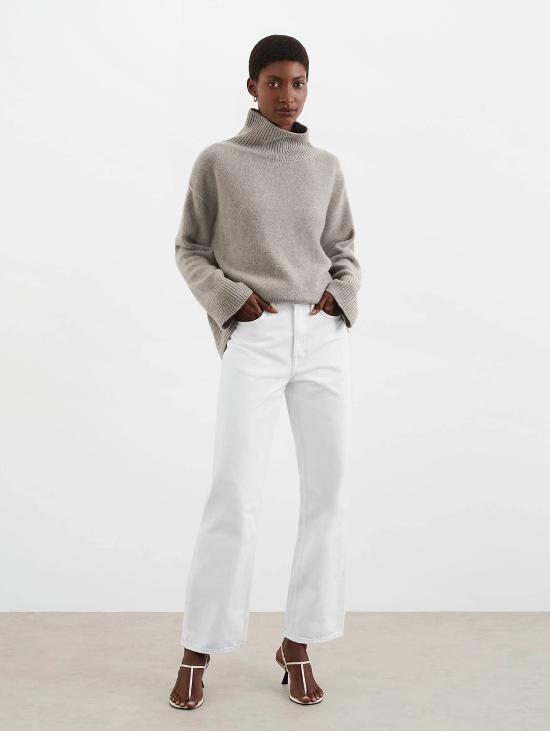 Boyfriend Cashmere Turtleneck in Greige - Image 3