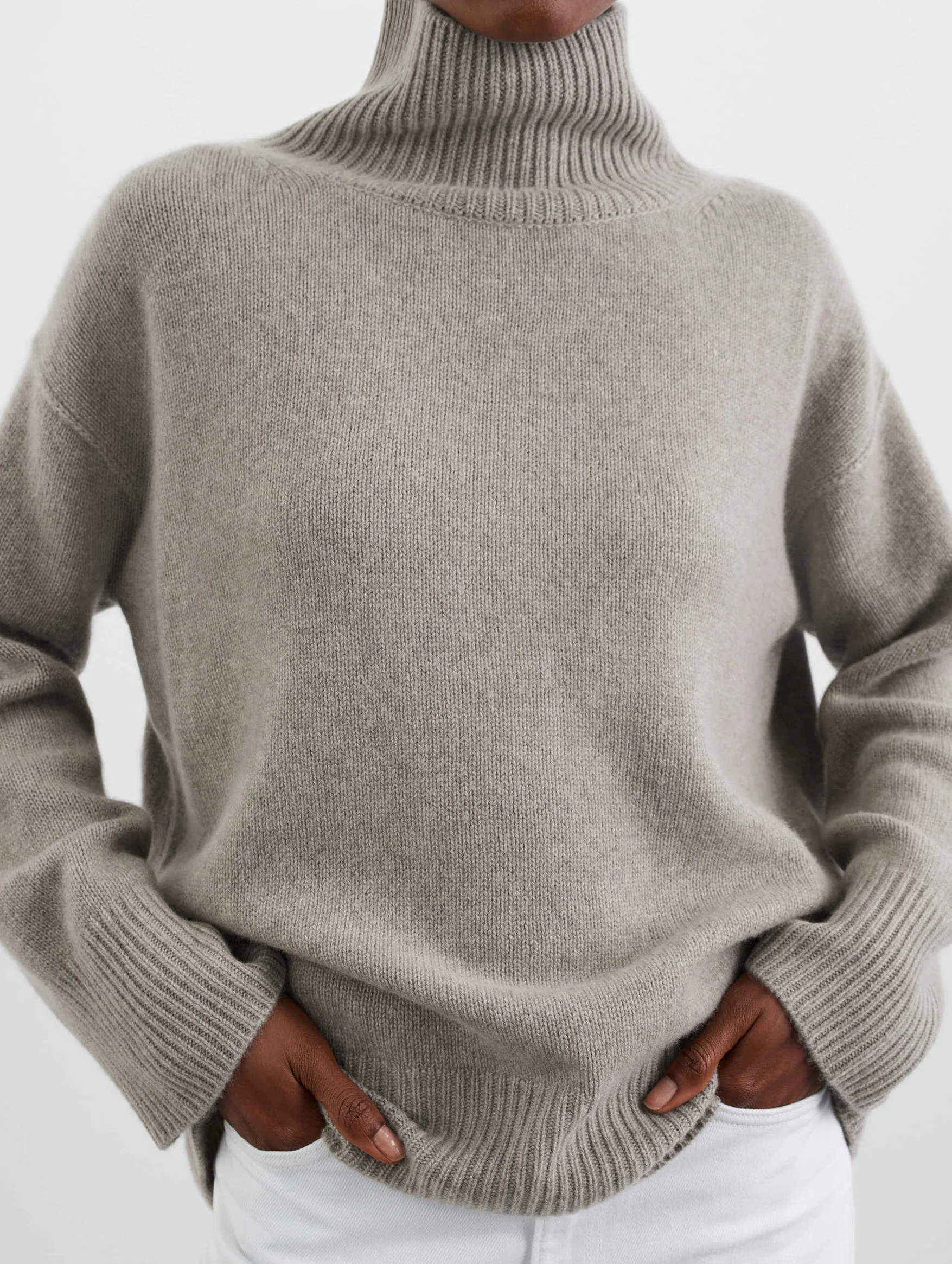 Boyfriend Cashmere Turtleneck in Greige - Image 4