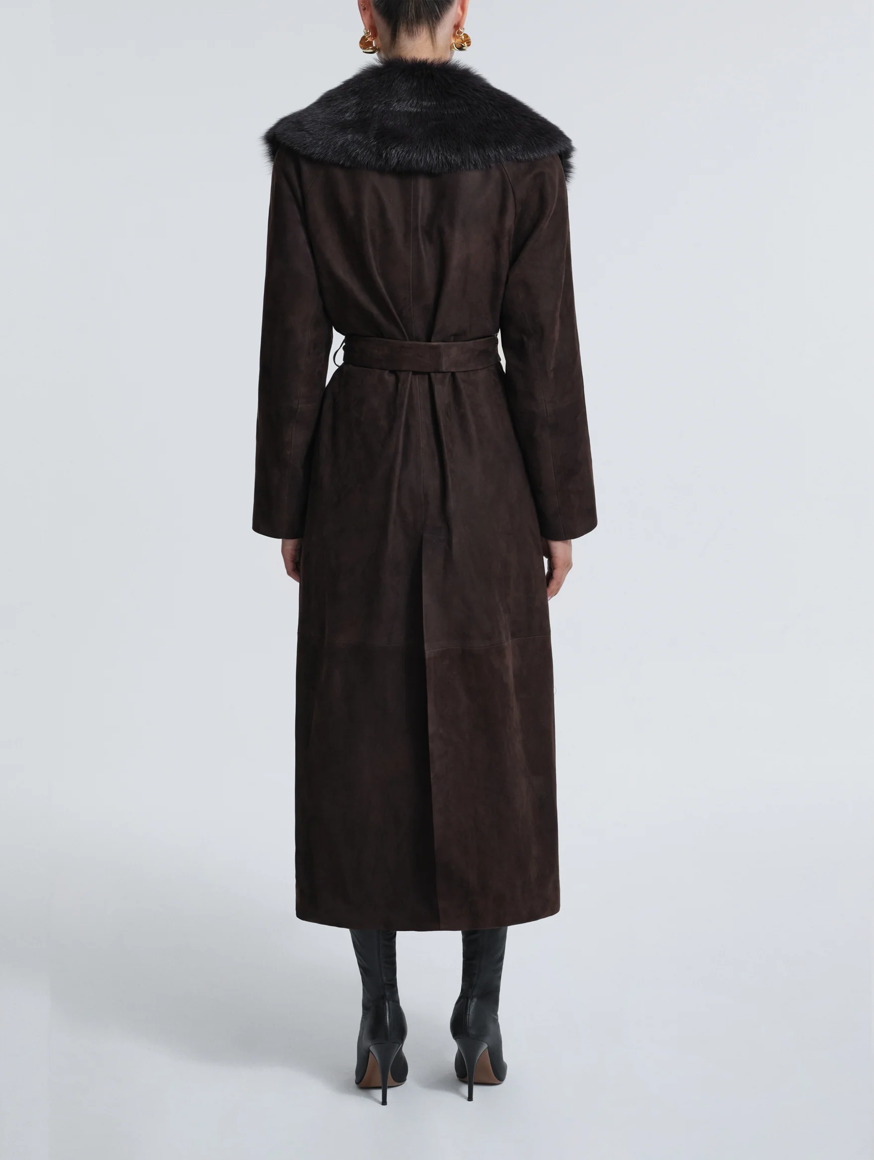 Briona Suede Coat in Black with Espresso Collar - Image 4