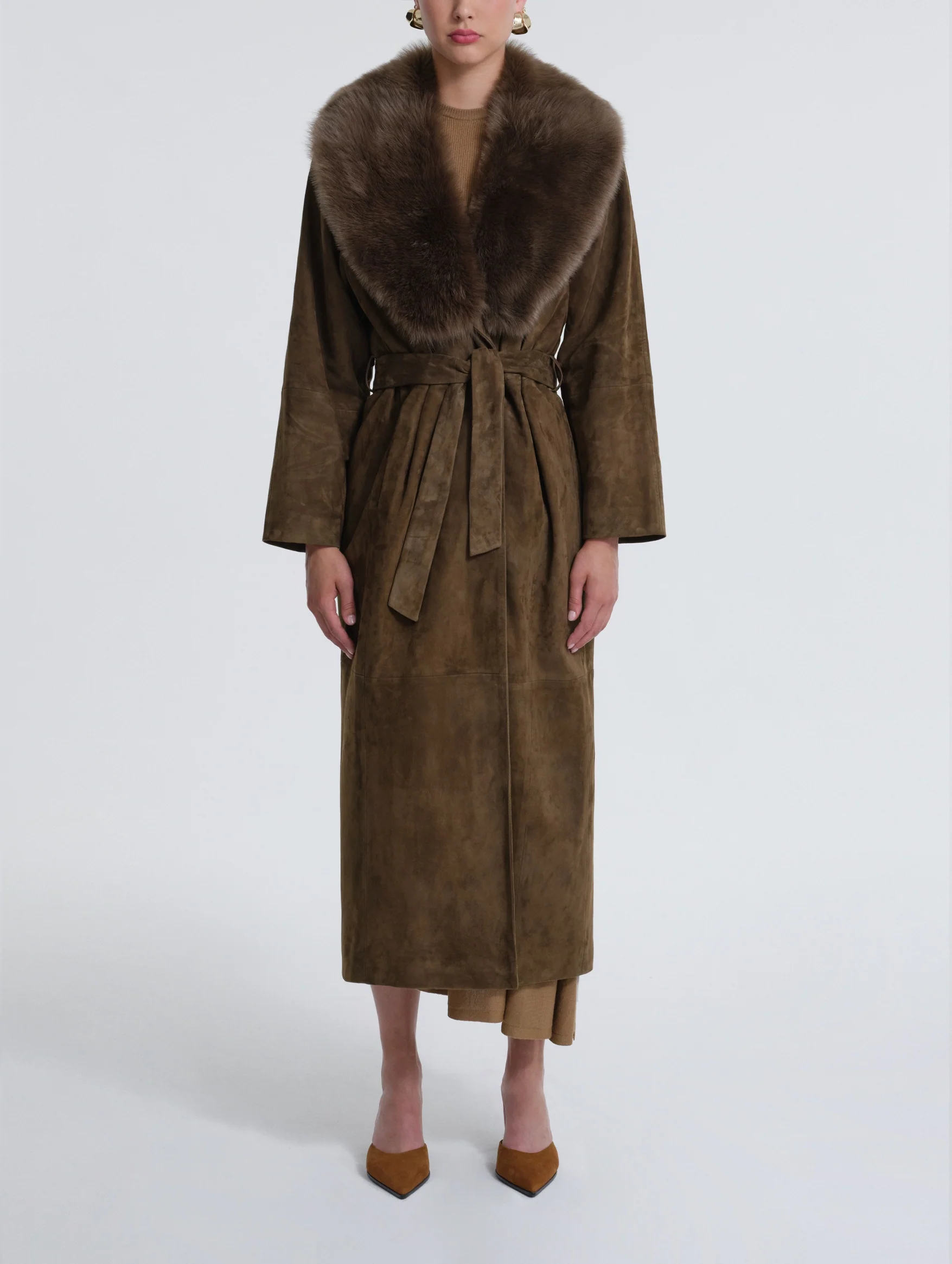 Briona Suede Coat in Deep Olive - Image 2