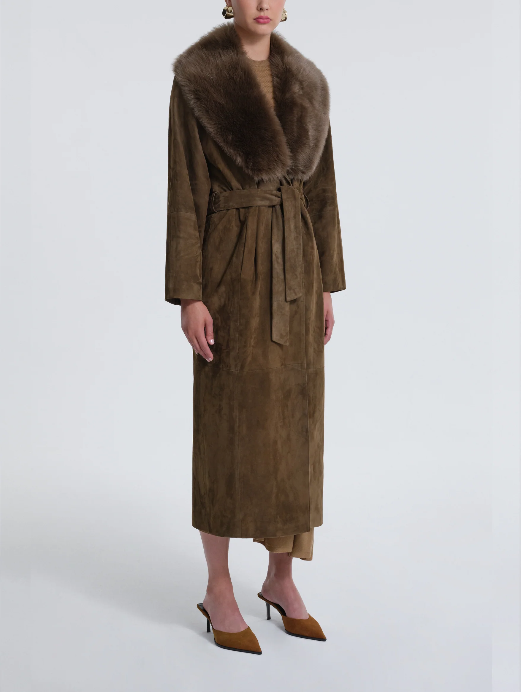 Briona Suede Coat in Deep Olive - Image 3